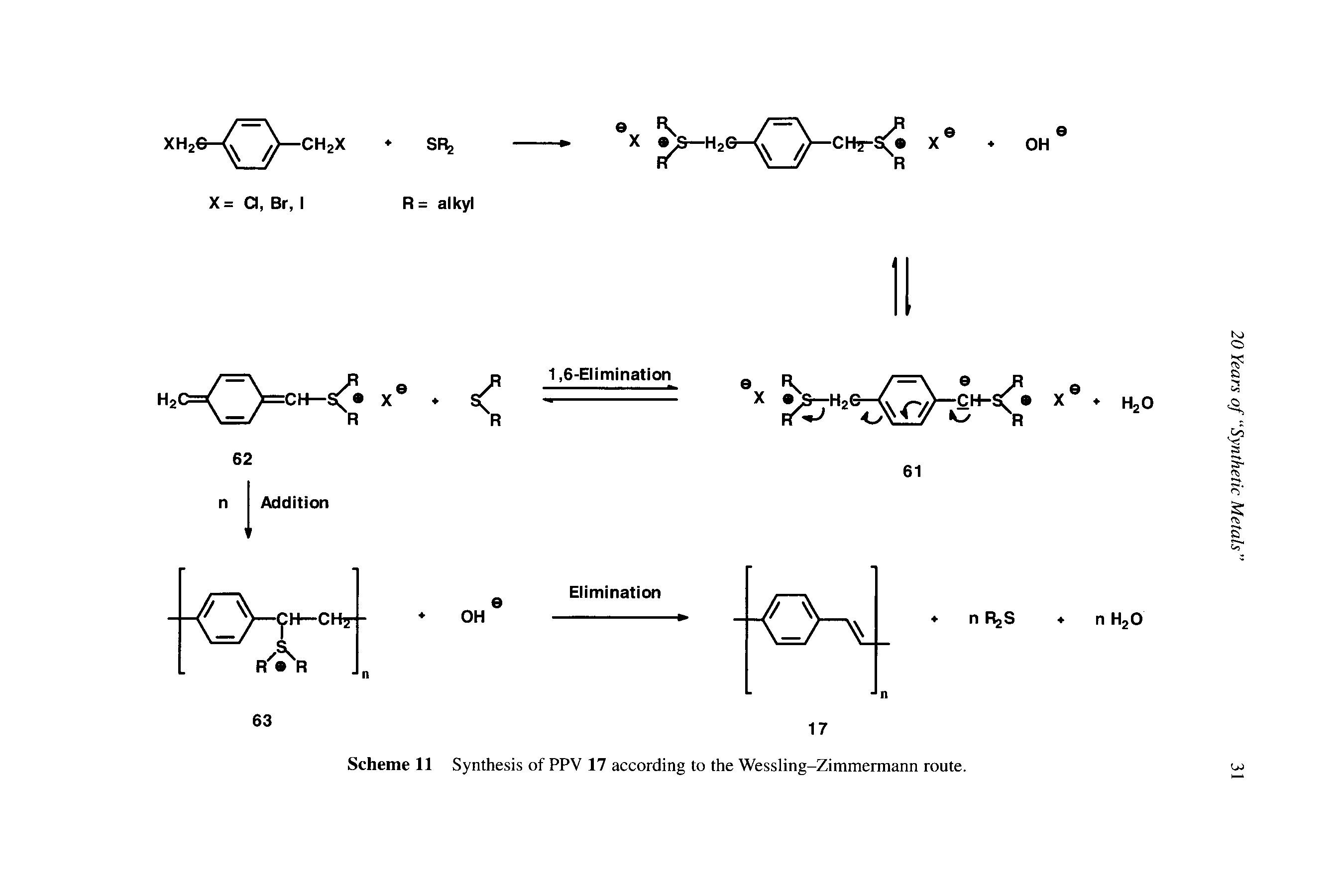 Scheme 11 Synthesis of PPV 17 according to the Wessling-Zimmermann route.