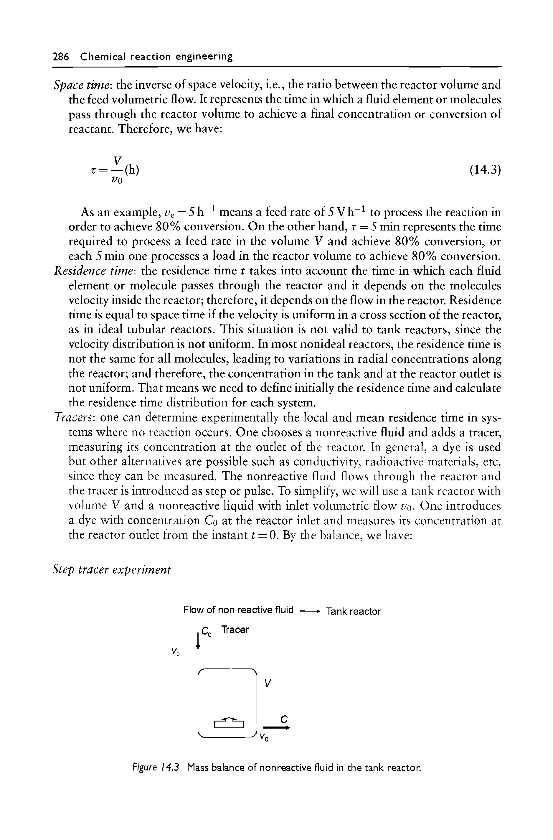 Figure 14.3 Mass balance of nonreactive fluid in the tank reactor.