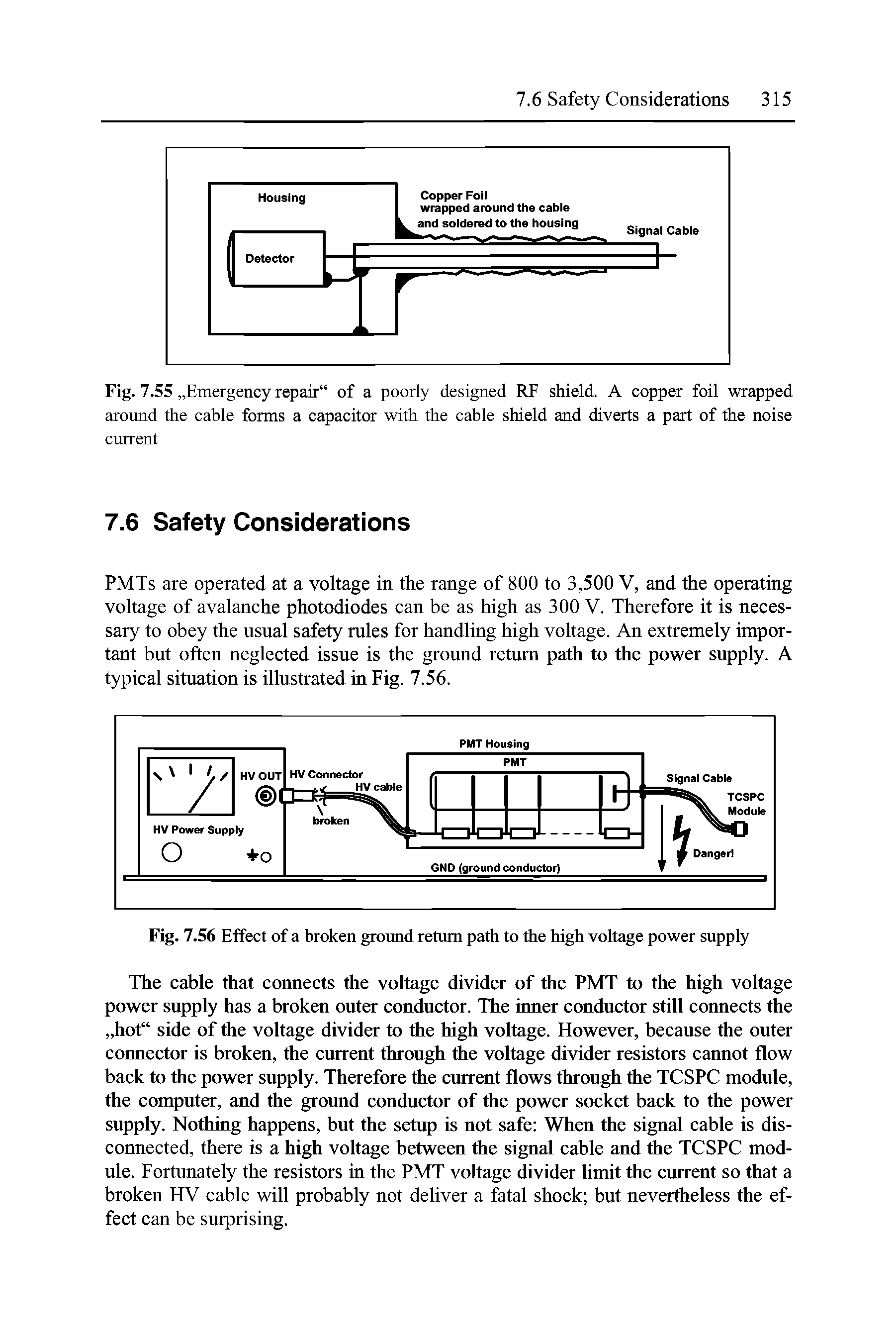 Fig. 7.55. .Emergency repair" of a poorly designed RF shield. A copper foil wrapped around the cable forms a capacitor with the cable shield and diverts a part of the noise current...