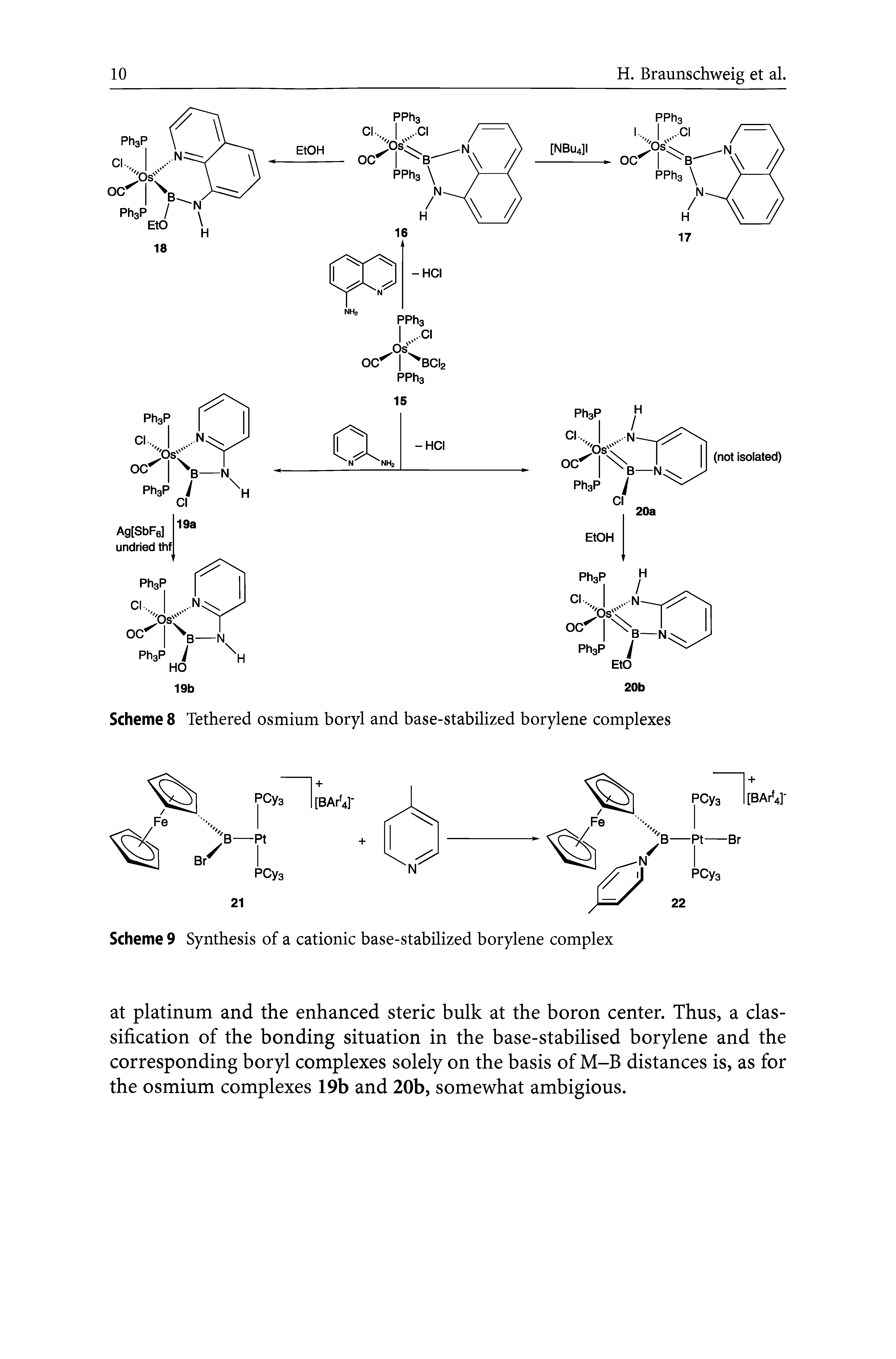 Scheme 8 Tethered osmium boryl and base-stabilized borylene complexes...