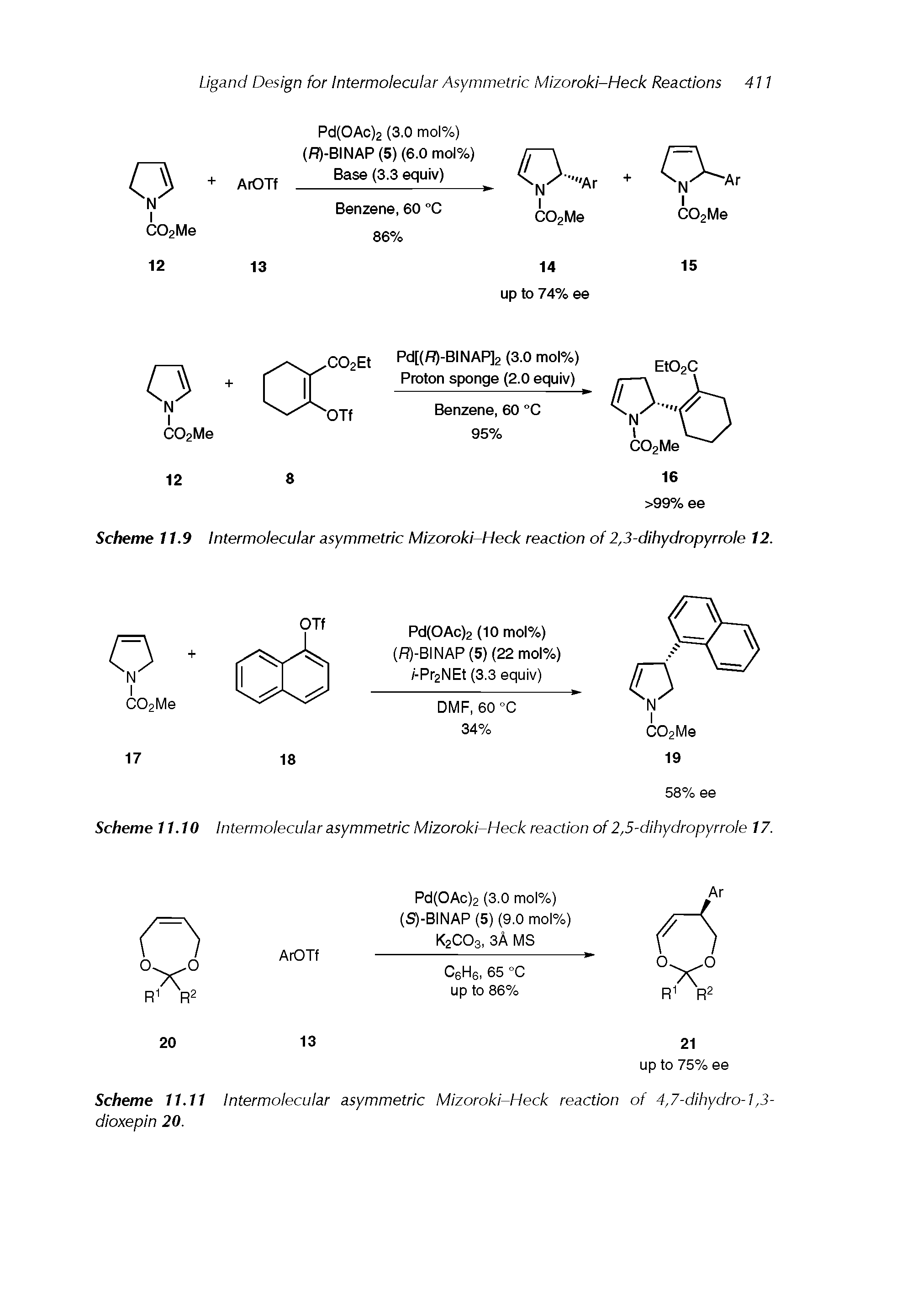 Scheme 11.9 Intermolecular asymmetric Mizoroki-Heck reaction of 2,3-dihydropyrrole 12.