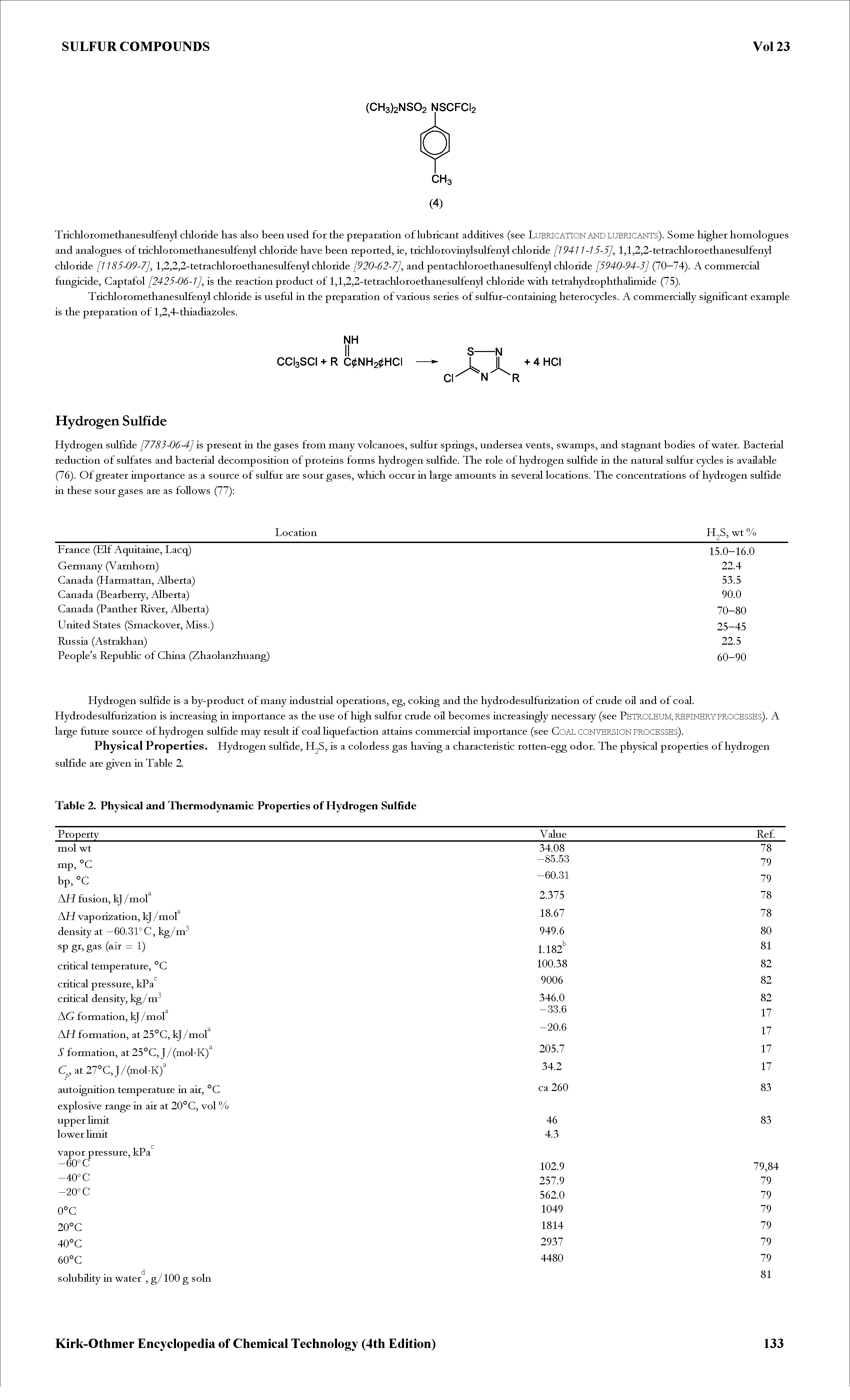 Table 2. Physical and Thermodynamic Properties of Hydrogen Sulfide...