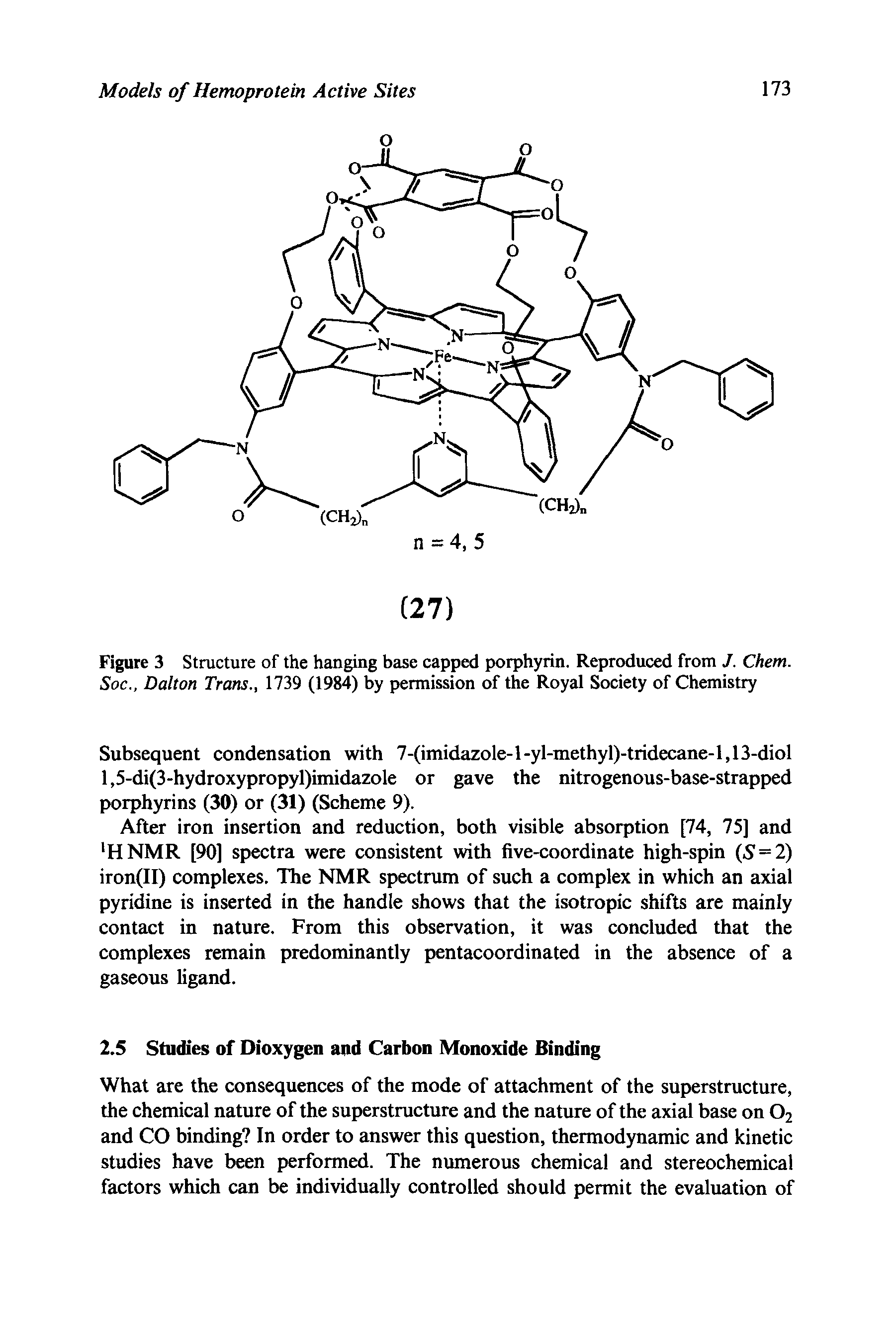 Figure 3 Structure of the hanging base capped porphyrin. Reproduced from J. Chem. Soc., Dalton Trans., 1739 (1984) by permission of the Royal Society of Chemistry...