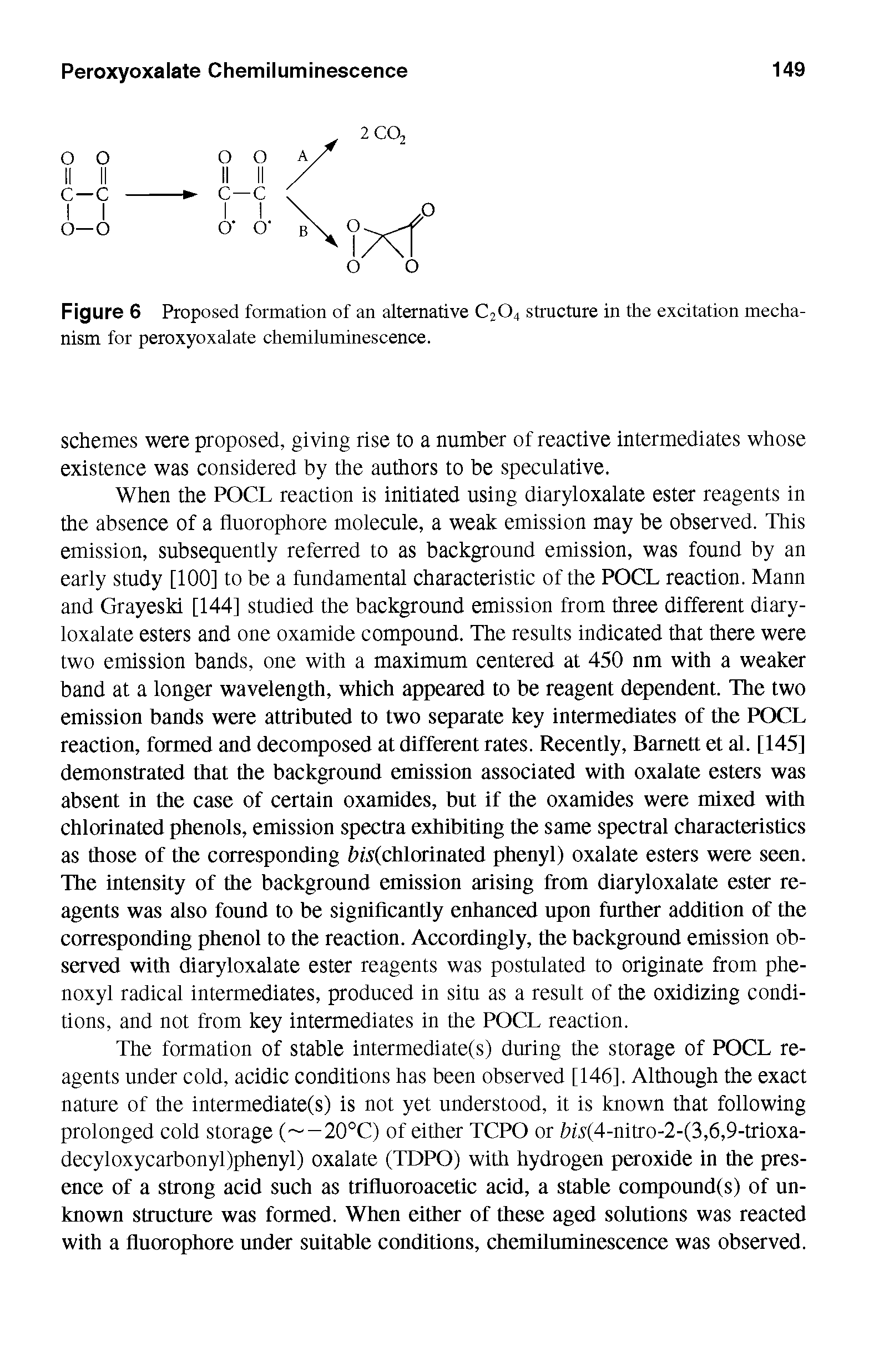 Figure 6 Proposed formation of an alternative C204 structure in the excitation mechanism for peroxyoxalate chemiluminescence.