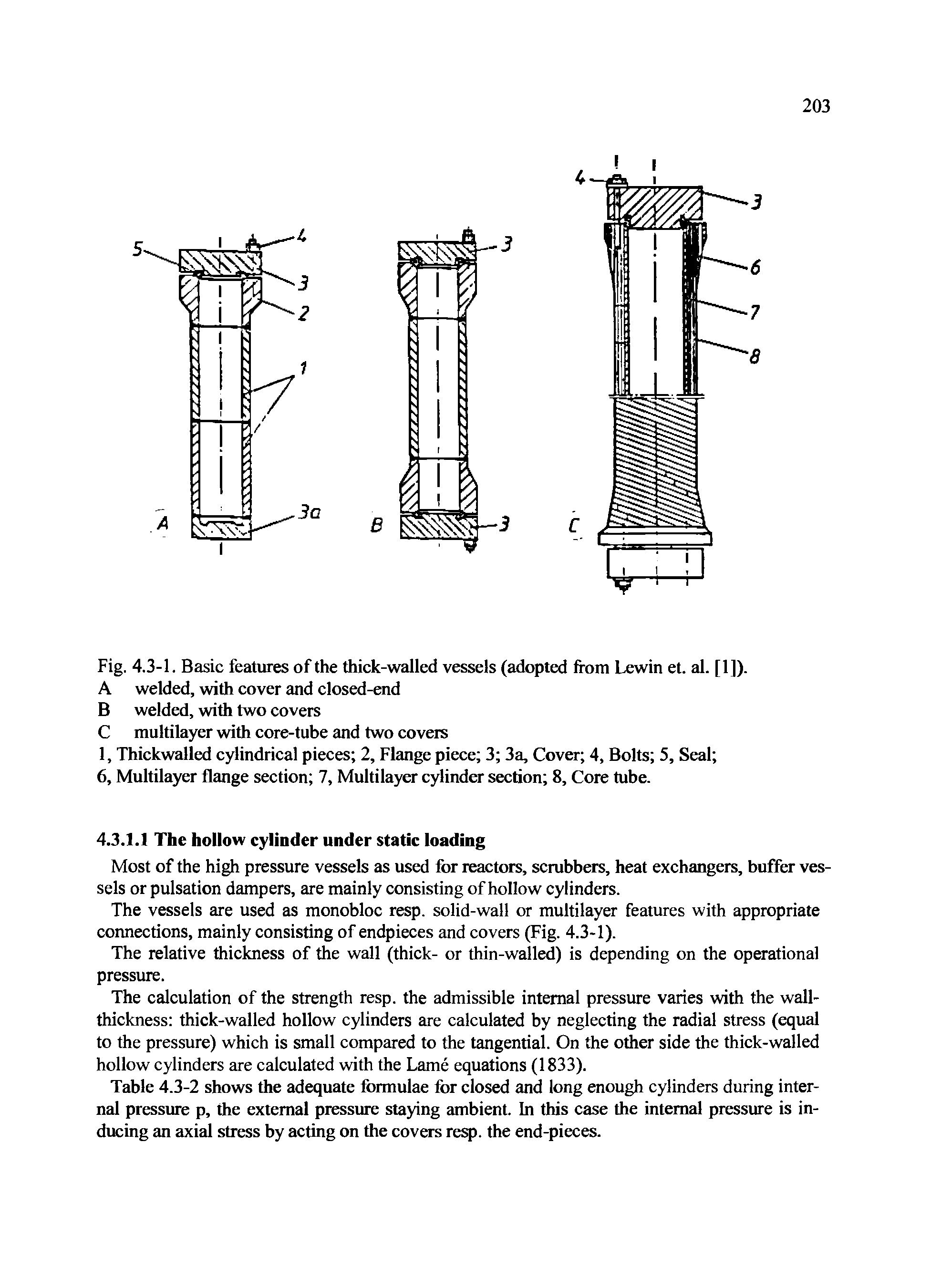Fig. 4.3-1. Basic features of the thick-walled vessels (adopted from Lewin et. al. [1]). A welded, with cover and closed-end B welded, with two covers...