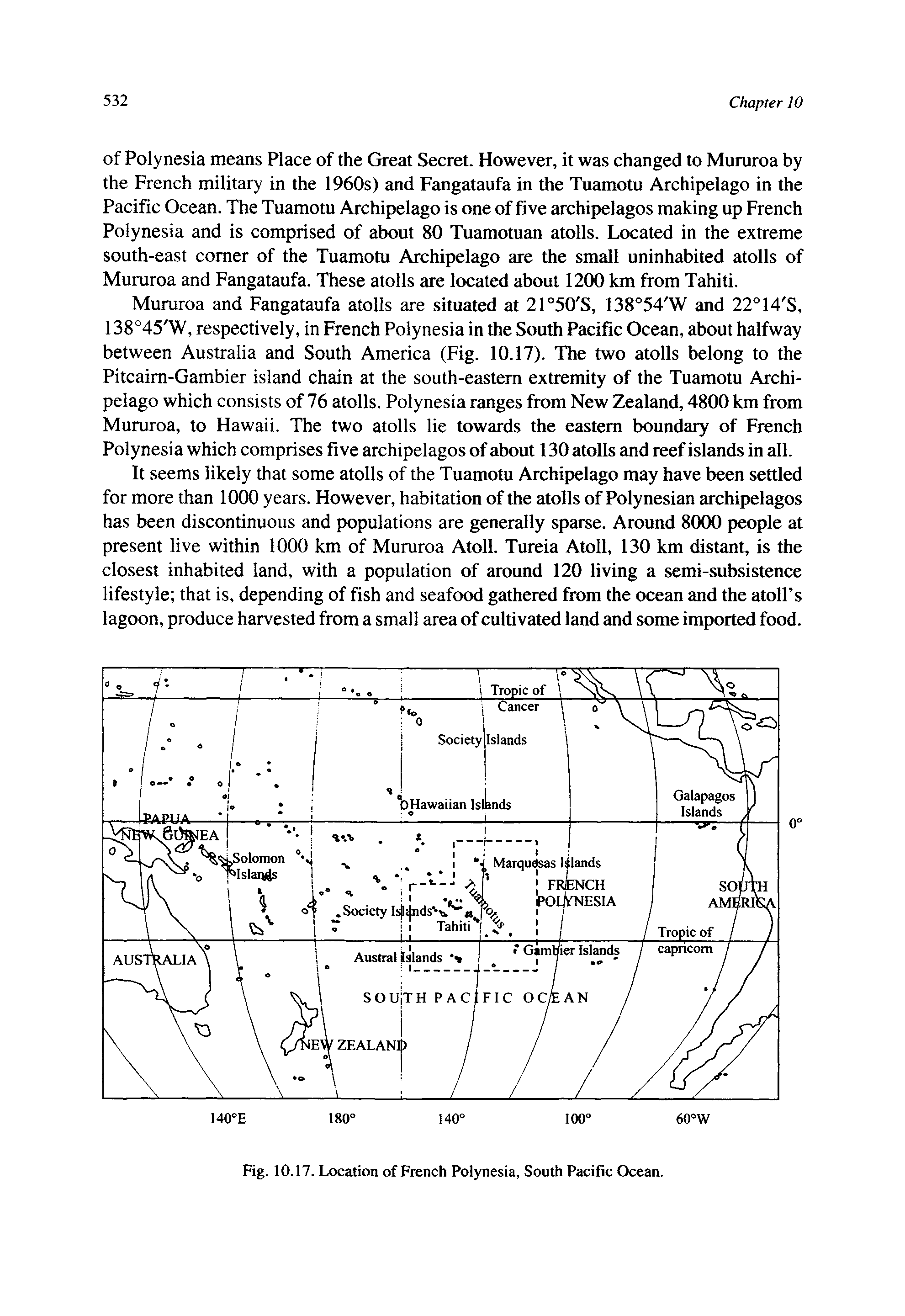 Fig. 10.17. Location of French Polynesia, South Pacific Ocean.