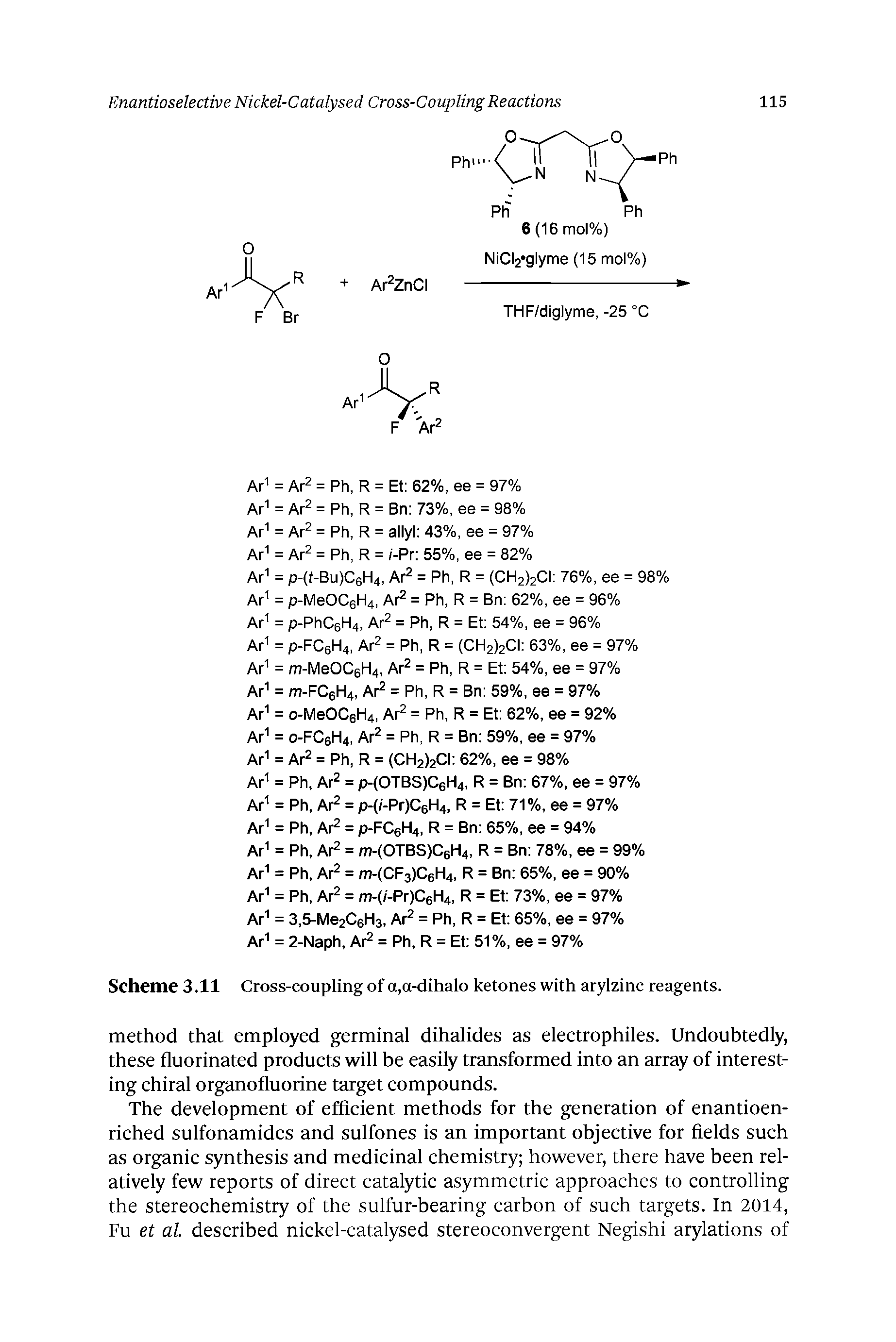 Scheme 3.11 Cross-coupling of a,a-dihalo ketones with arylzinc reagents.
