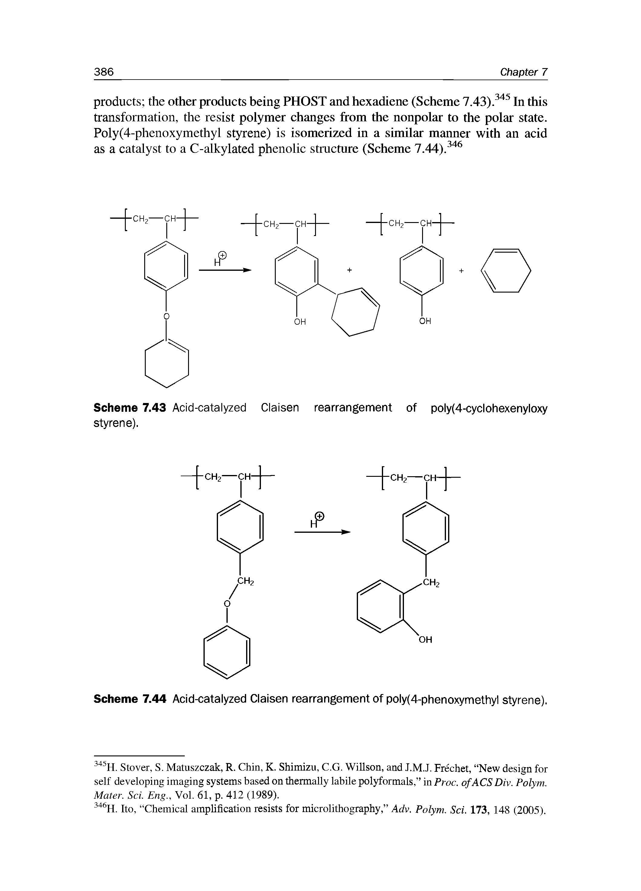 Scheme 7.43 Acid-catalyzed Claisen rearrangement of poly(4-cyclohexenyloxy styrene).