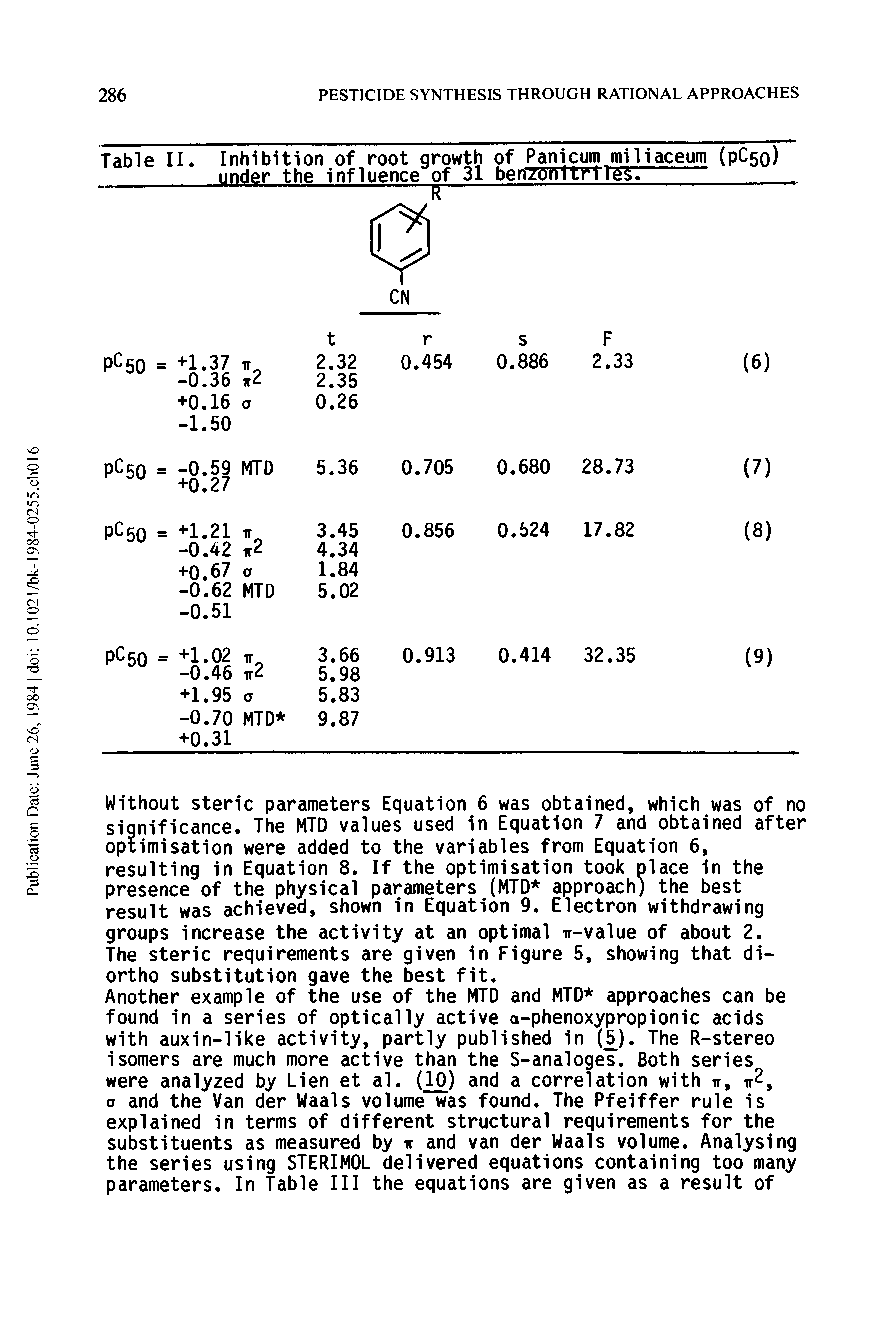 Table II. Inhibition of root growth of Panicum miliaceuiii (PC50) under the influence of 31...