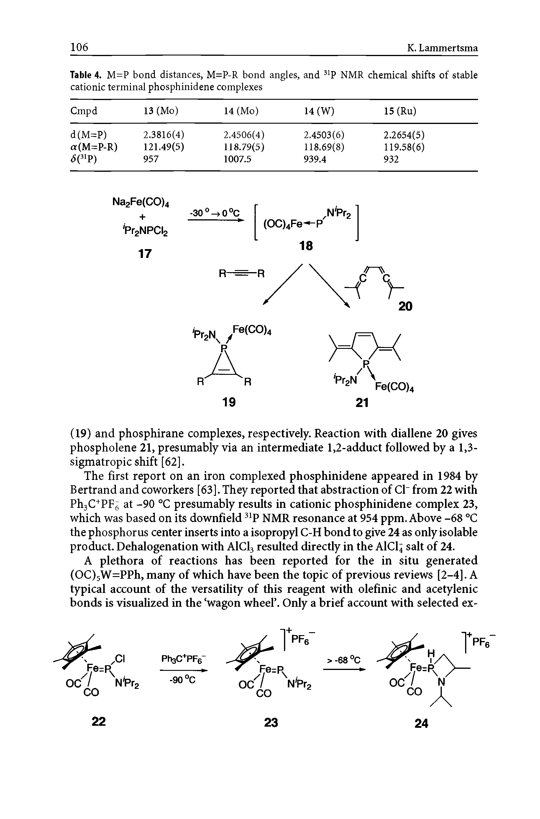Table 4. M=P bond distances, M=P-R bond angles, and P NMR chemical shifts of stable cationic terminal phosphinidene complexes ...