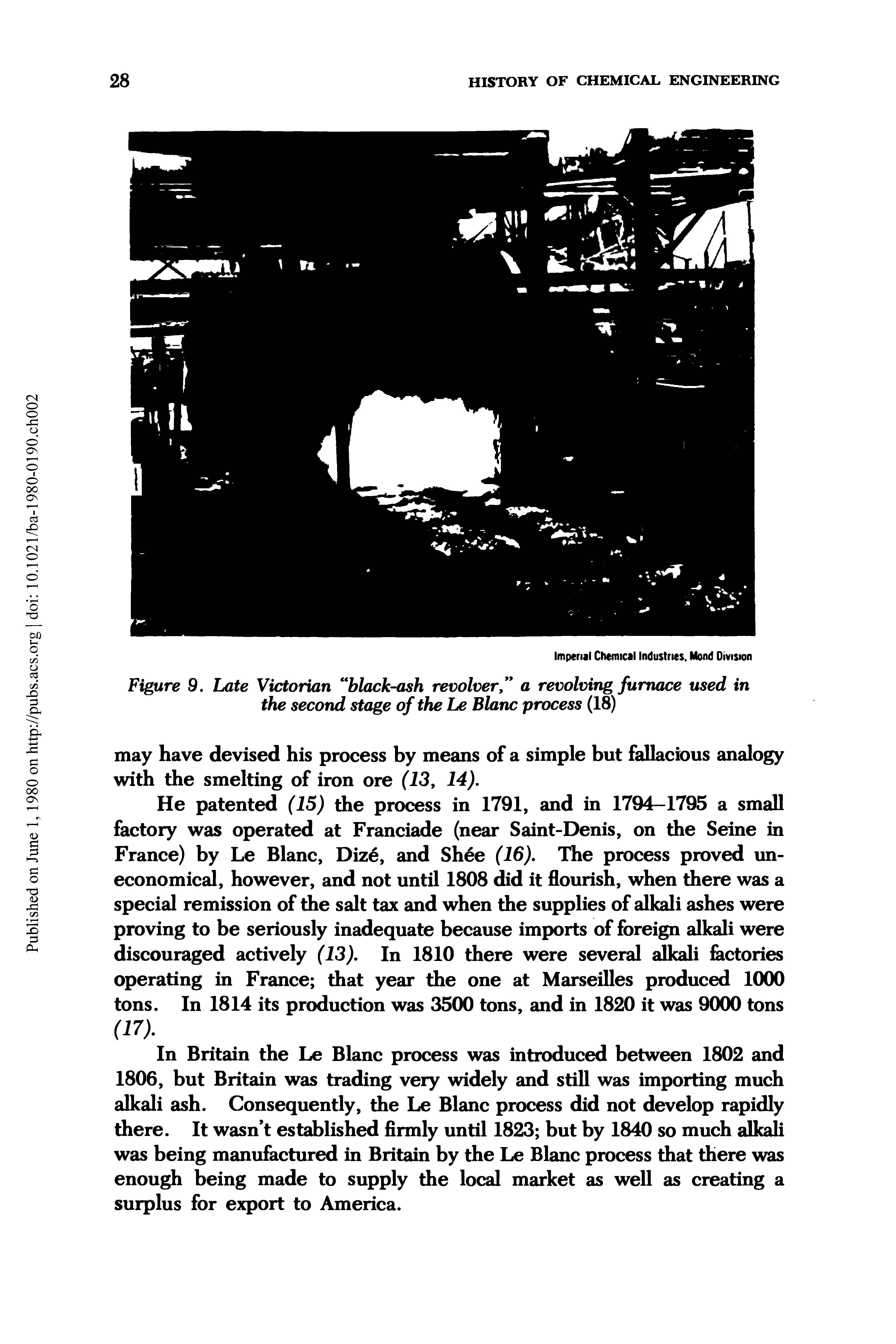 Figure 9. Late Victorian black-ash revolver, a revolving furnace used in the second stage of the Le Blanc process (18)...