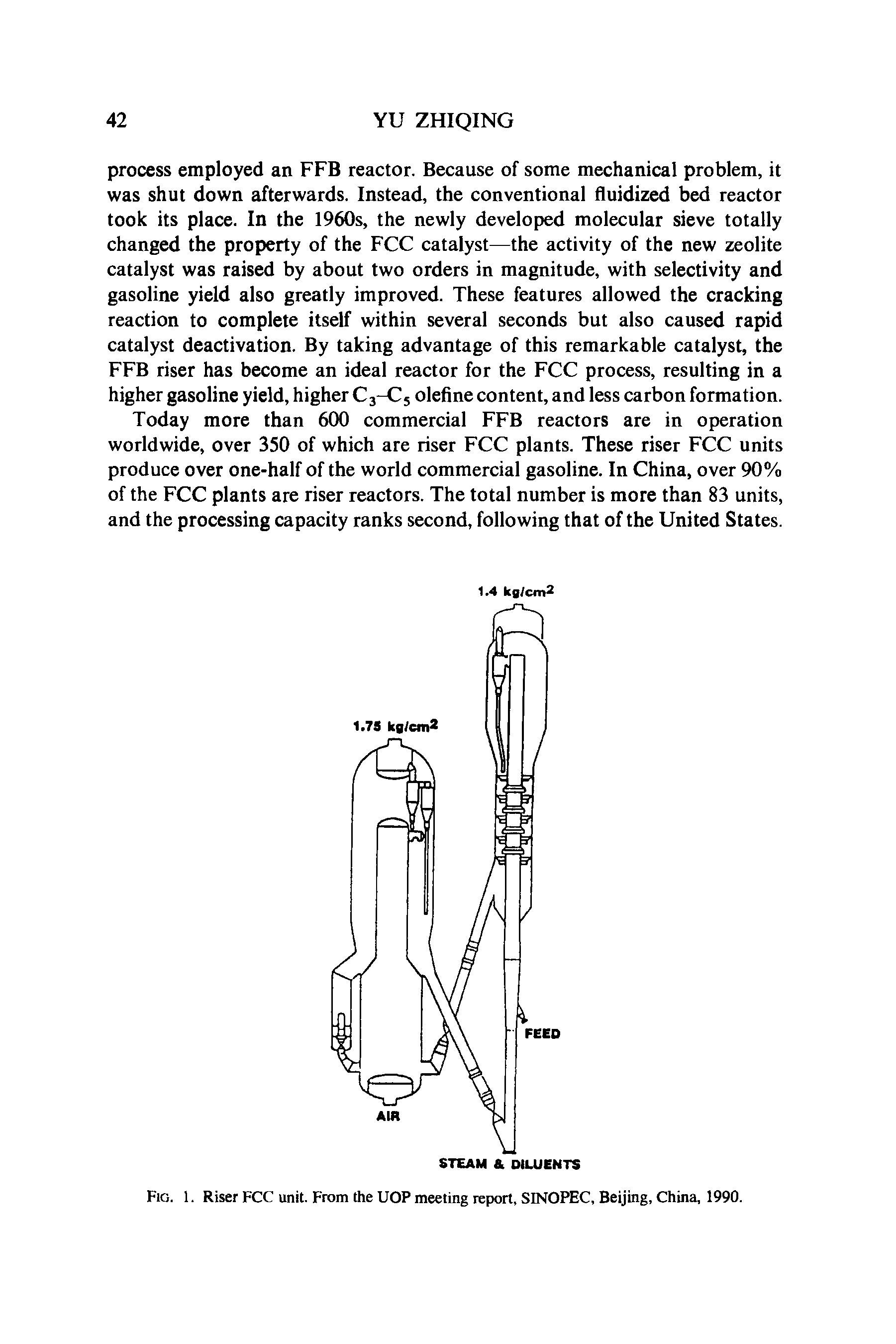 Fig. 1. Riser FCC unit. From the UOP meeting report, SINOPEC, Beijing, China, 1990.