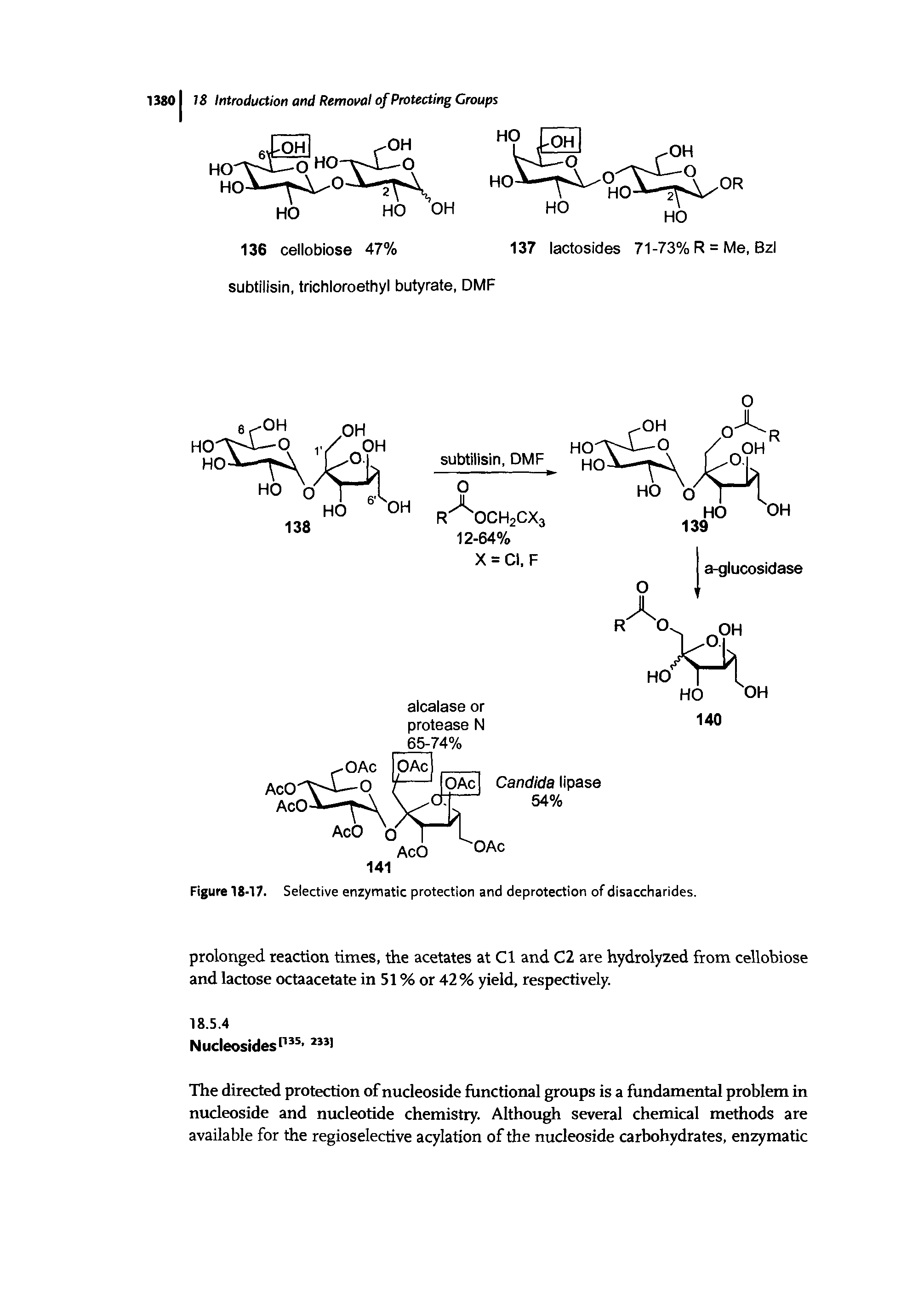 Figure 18-17. Selective enzymatic protection and deprotection of disaccharides.