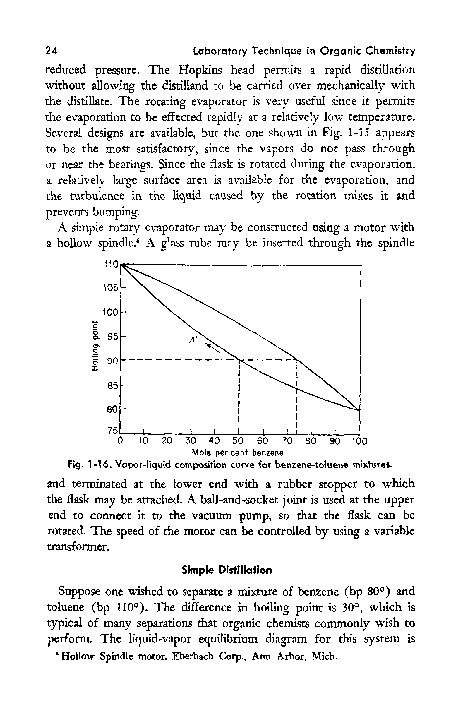 Fig. 1-16. Vapor-liquid composition curve lor benzene-toluene mixtures.