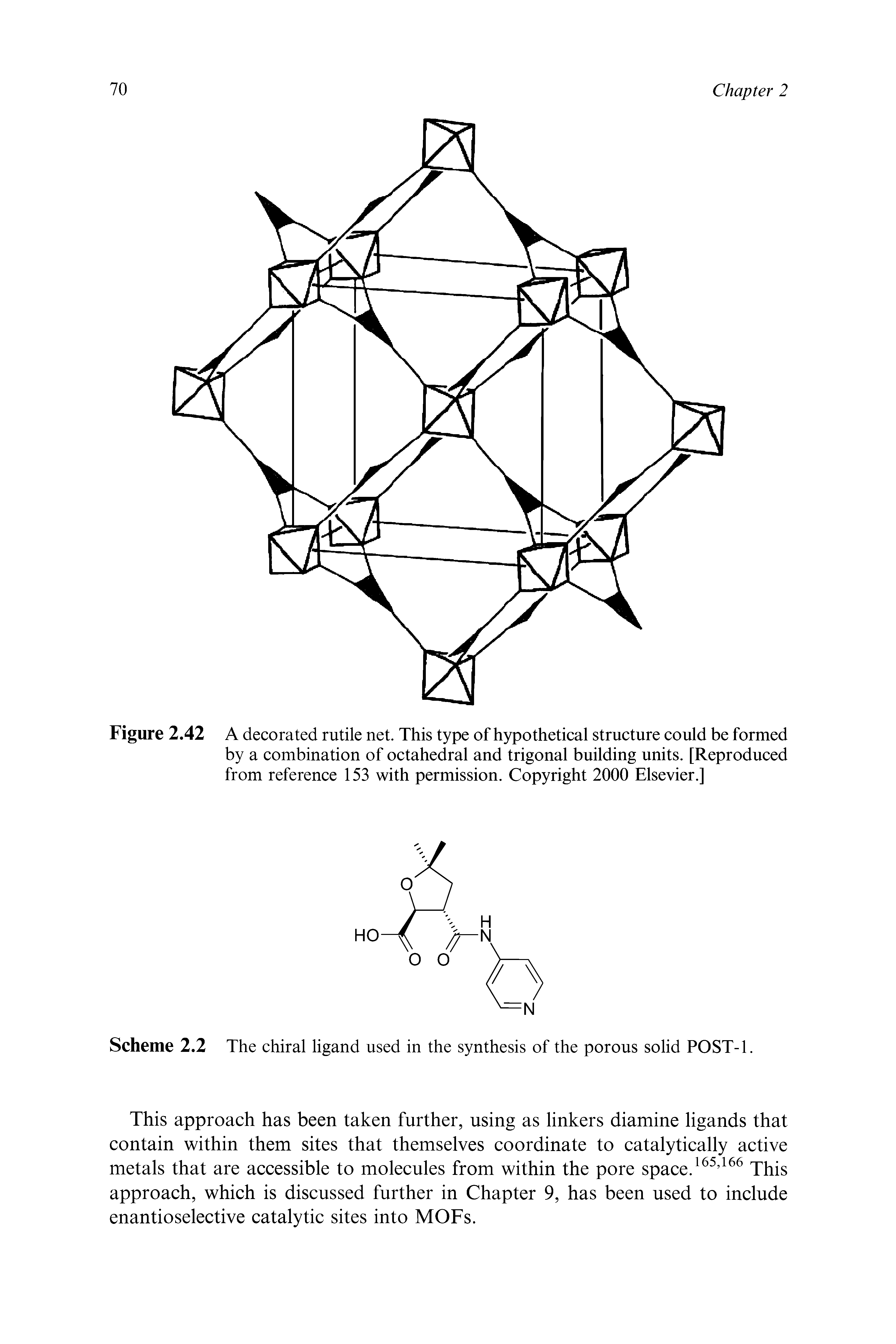 Figure 2.42 A decorated rutile net. This type of hypothetical structure could be formed by a combination of octahedral and trigonal building units. [Reproduced from reference 153 with permission. Copyright 2000 Elsevier.]...