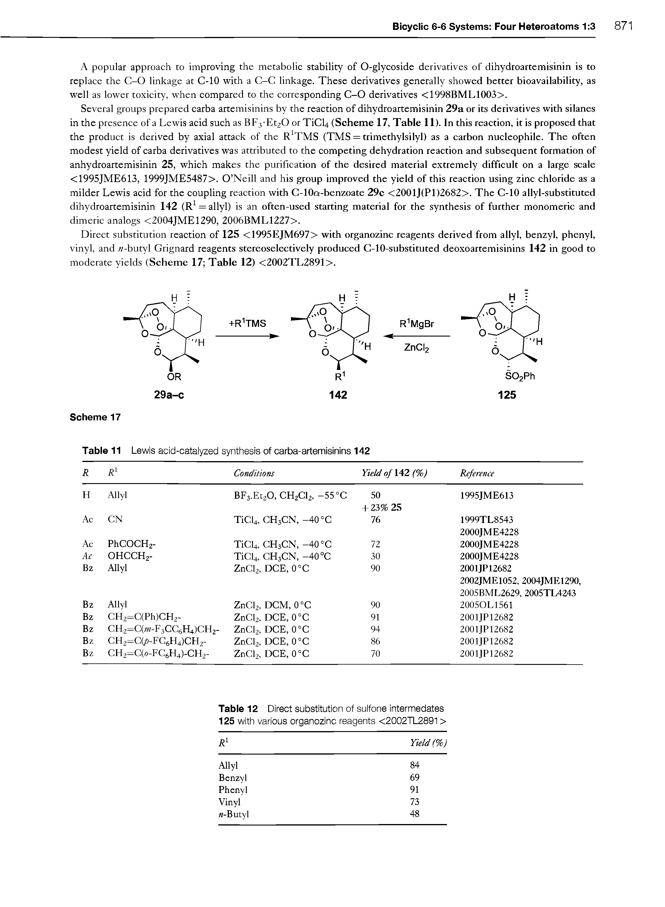 Table 11 Lewis acid-catalyzed synthesis of carba-artemisinins 142...