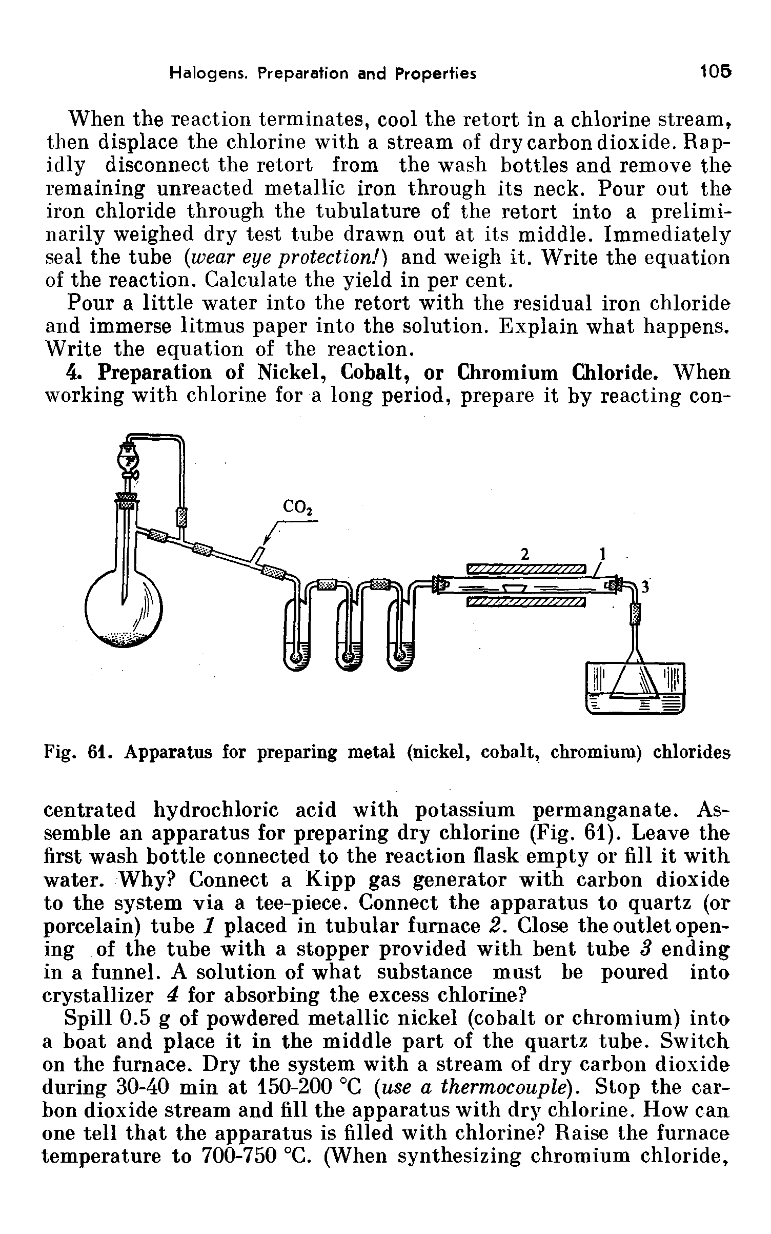 Fig. 61. Apparatus for preparing metal (nickel, cobalt, chromium) chlorides...
