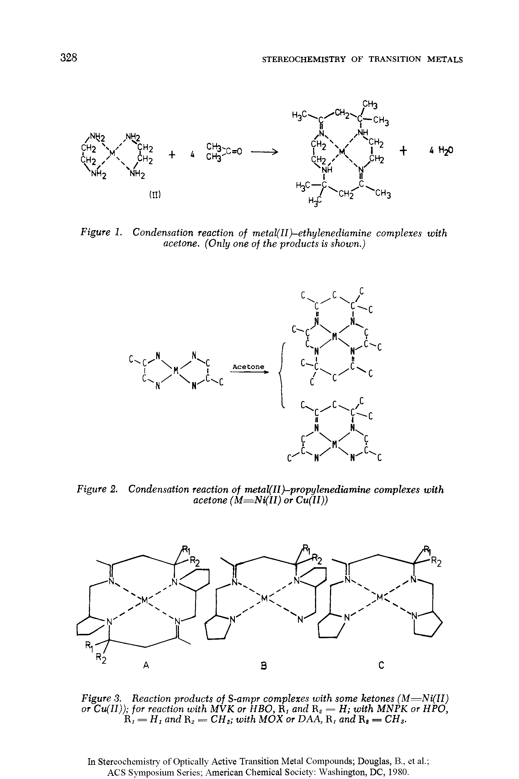 Figure 1. Condensation reaction of metal(n)-ethylenediamine complexes with acetone. (Only one of the products is shown.)...