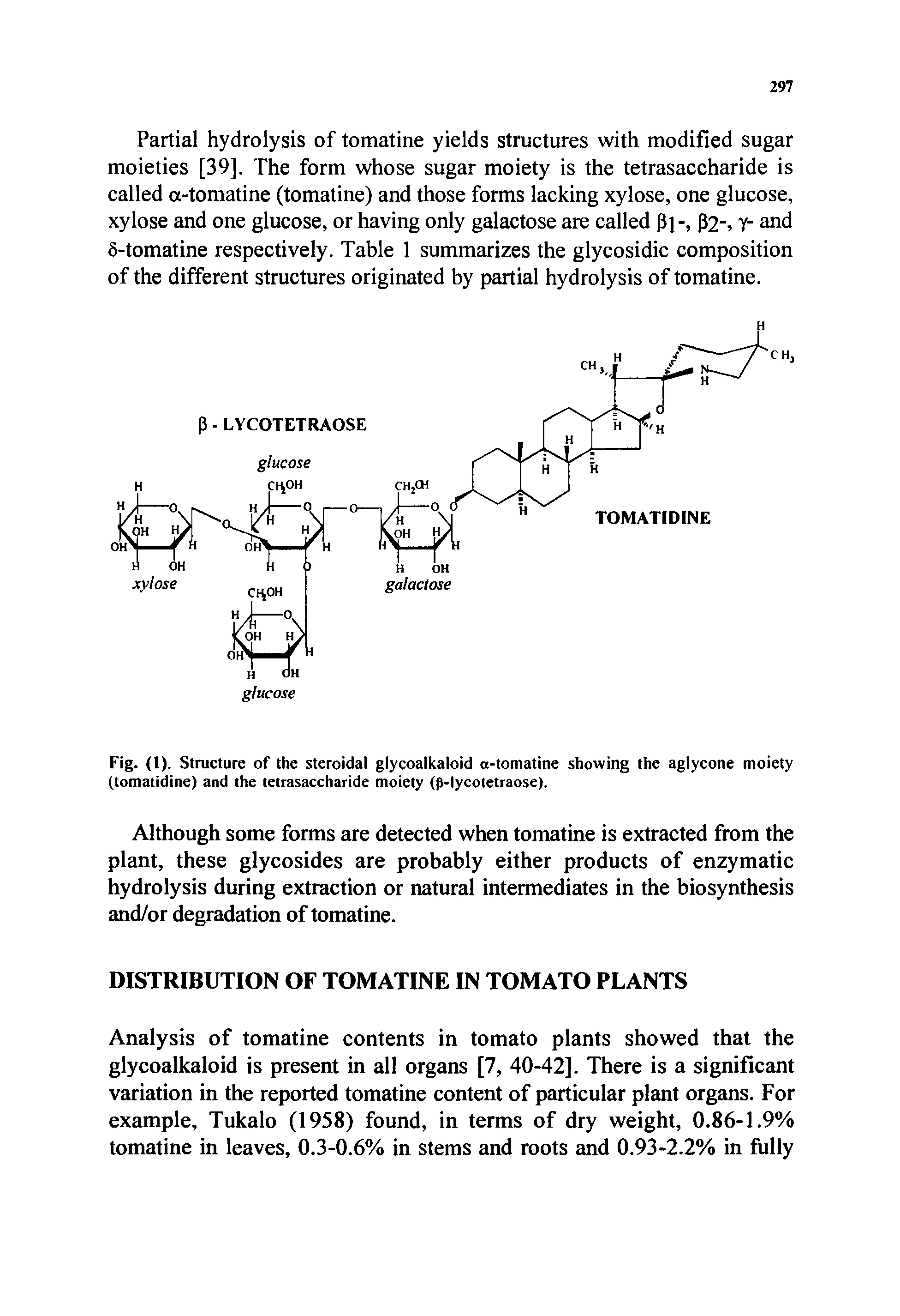 Fig. (1). Structure of the steroidal glycoalkaloid a-tomatine showing the aglycone moiety (tomatidine) and the tetrasaccharide moiety (p-lycotetraose).