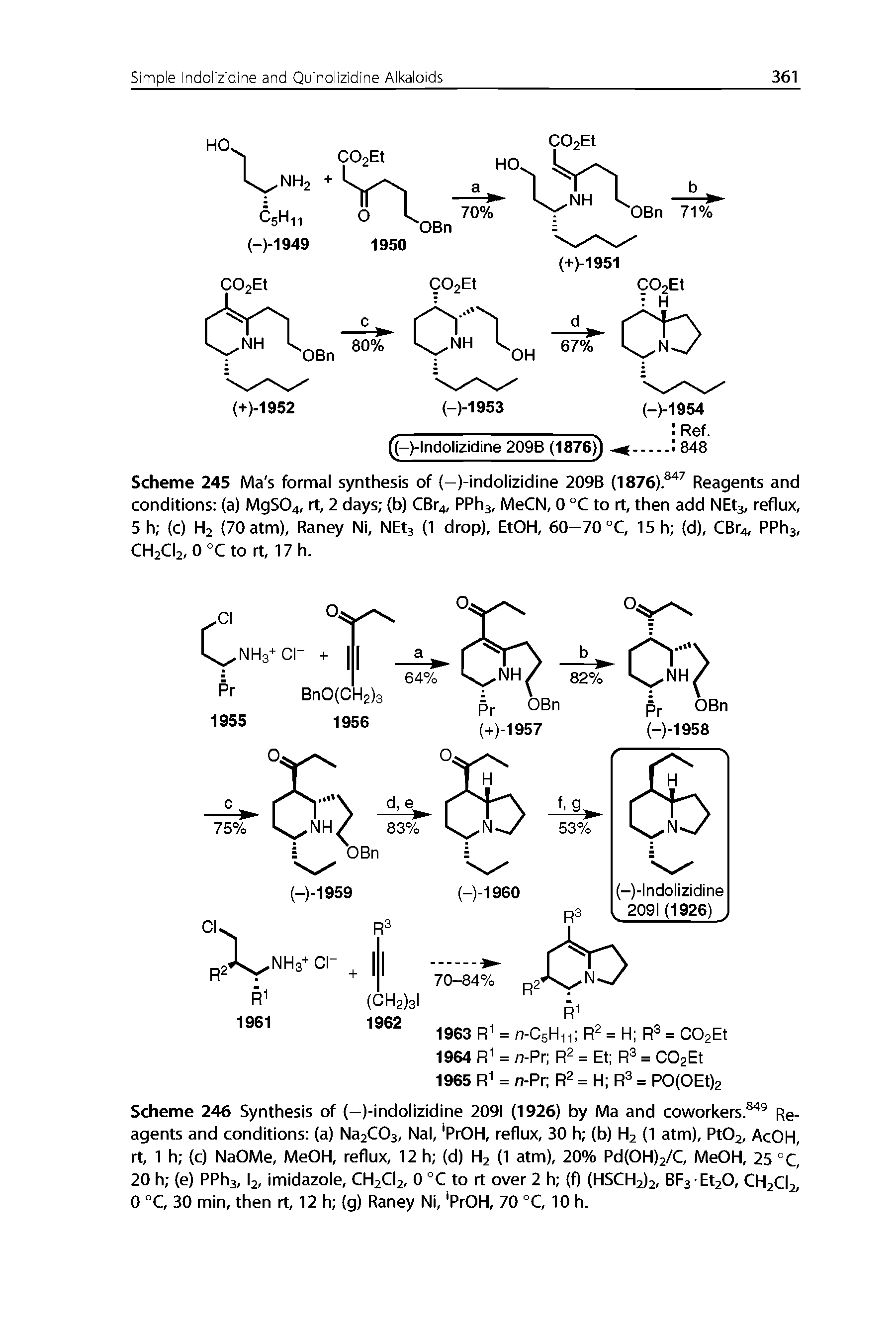 Scheme 245 Ma s formal synthesis of (—)-indolizidine 209B (1876). Reagents and conditions (a) MgS04, it, 2 days (b) CBr4, PPhj, MeCN, 0 °C to it, then add NEts, reflux, 5 h (c) Hi (70 atm), Raney Ni, NEtj (1 drop), EtOH, 60-70 C, 15 h (d), CBr4, PPhs, CH2CI2, 0 °C to It, 17 h.