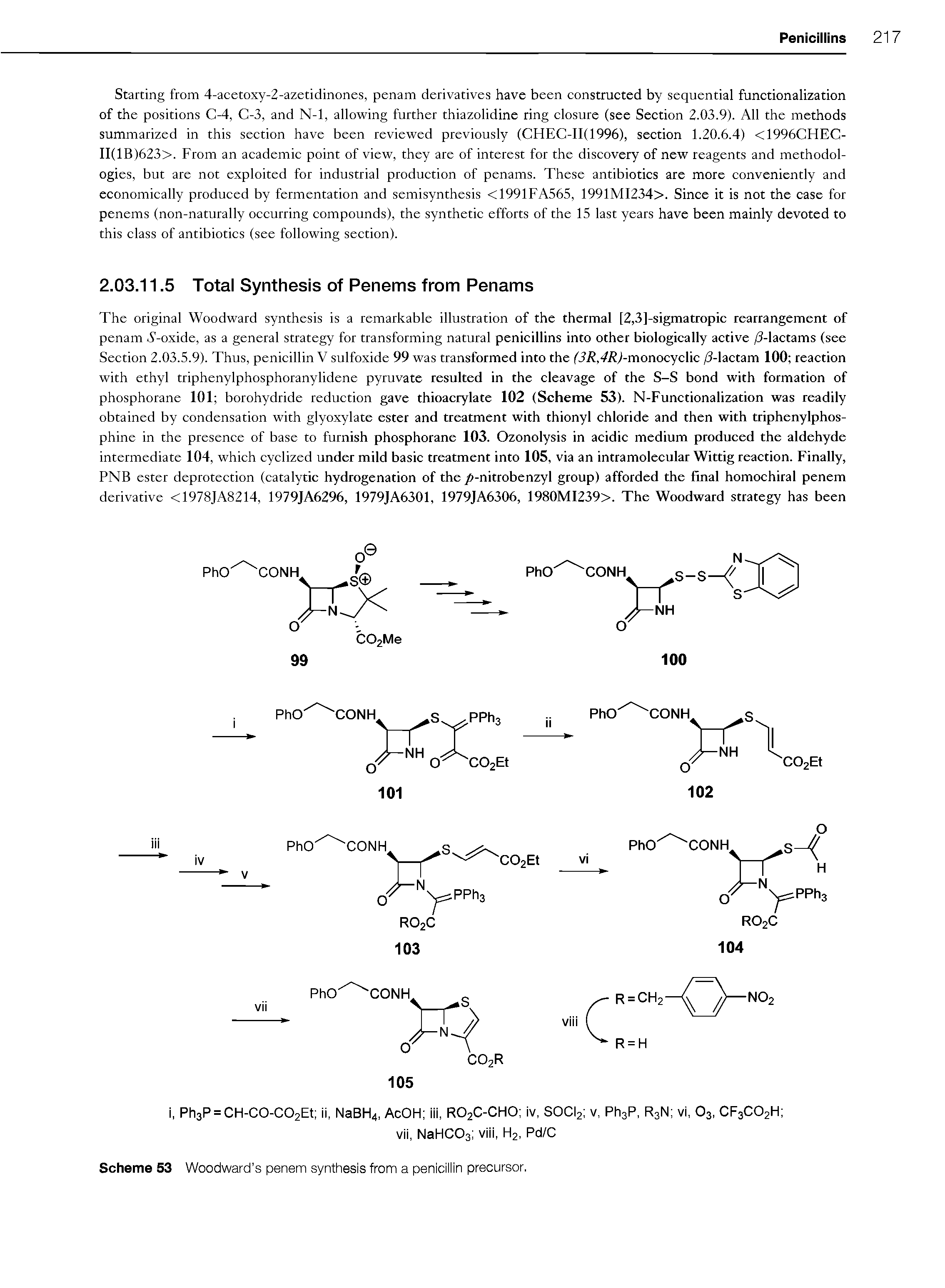 Scheme 53 Woodward s penem synthesis from a penicillin precursor.