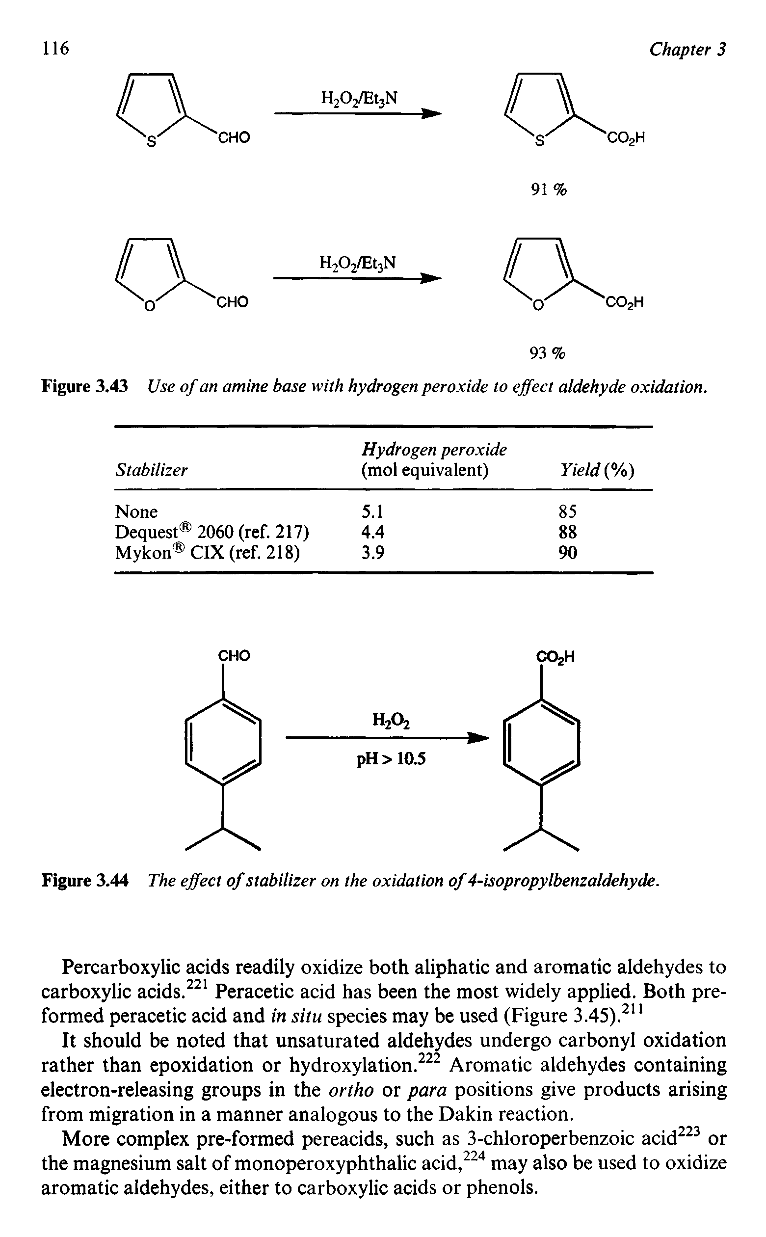 Figure 3.43 Use of an amine base with hydrogen peroxide to effect aldehyde oxidation.