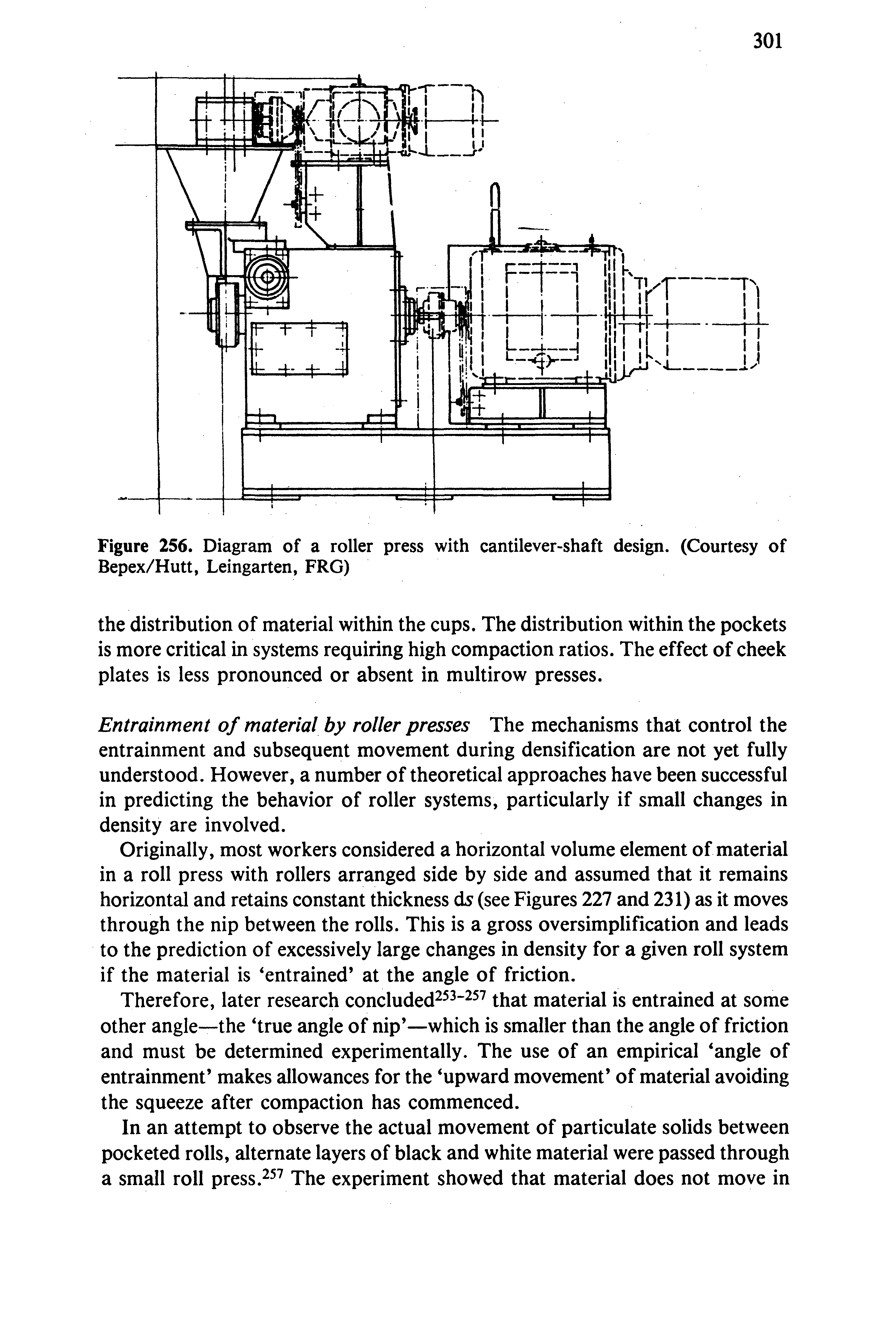 Figure 256. Diagram of a roller press with cantilever-shaft design. (Courtesy of Bepex/Hutt, Leingarten, FRG)...