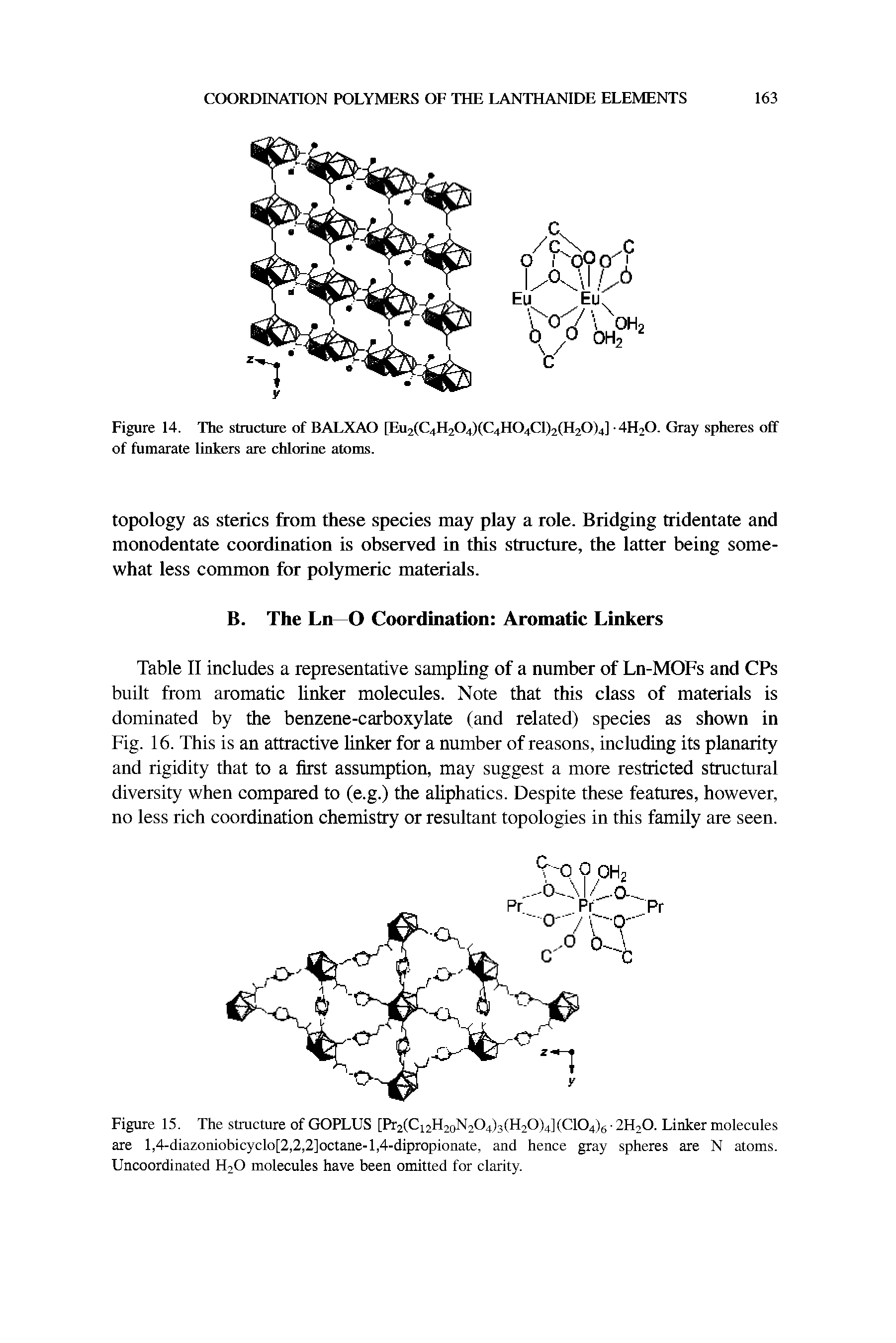 Table II includes a representative sampling of a number of Ln-MOFs and CPs built from aromatic linker molecules. Note that this class of materials is dominated by the benzene-carboxylate (and related) species as shown in Fig. 16. This is an attractive linker for a number of reasons, including its planarity and rigidity that to a first assumption, may suggest a more restricted structural diversity when compared to (e.g.) the aliphatics. Despite these features, however, no less rich coordination chemistry or resultant topologies in this family are seen.