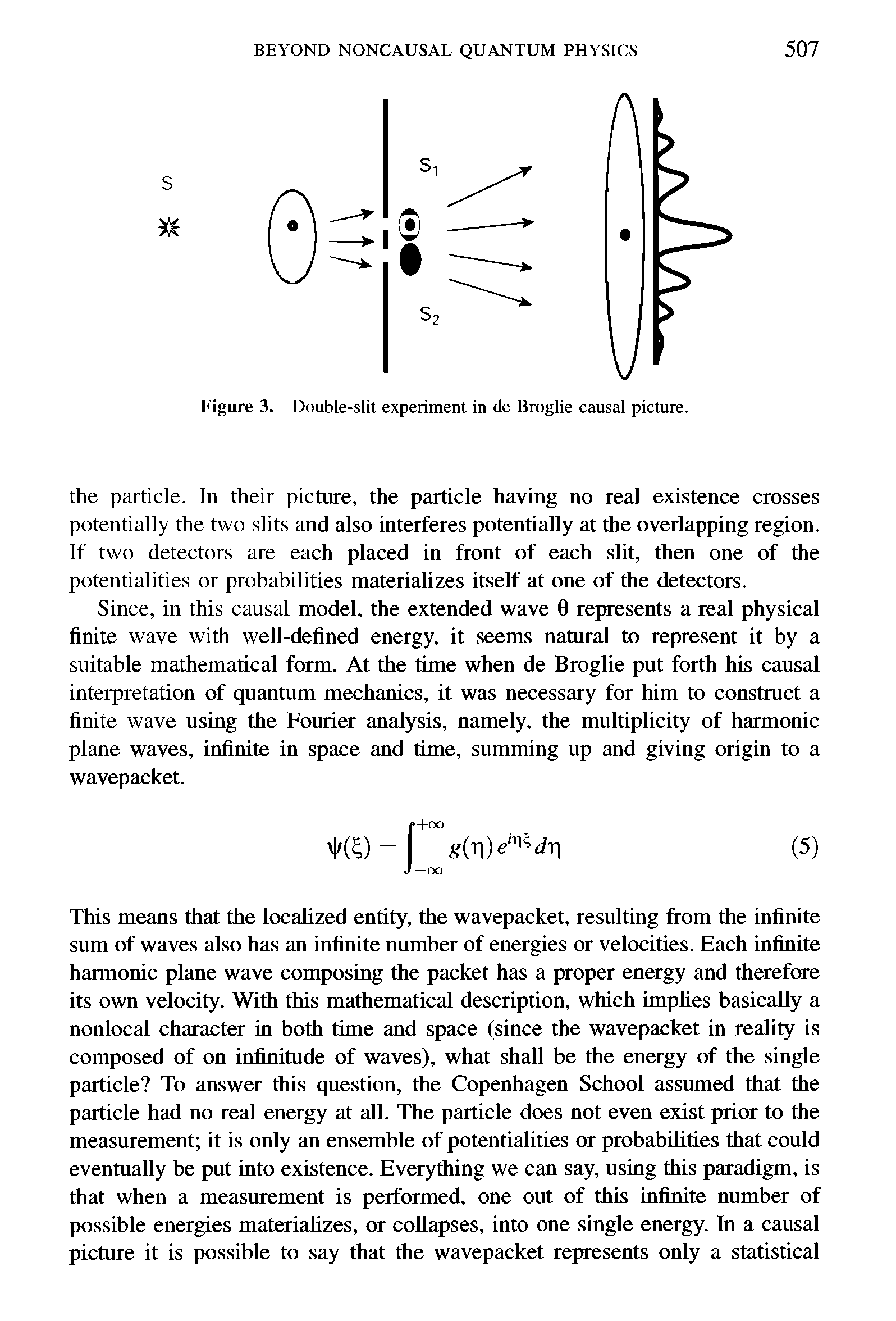 Figure 3. Double-slit experiment in de Broglie causal picture.