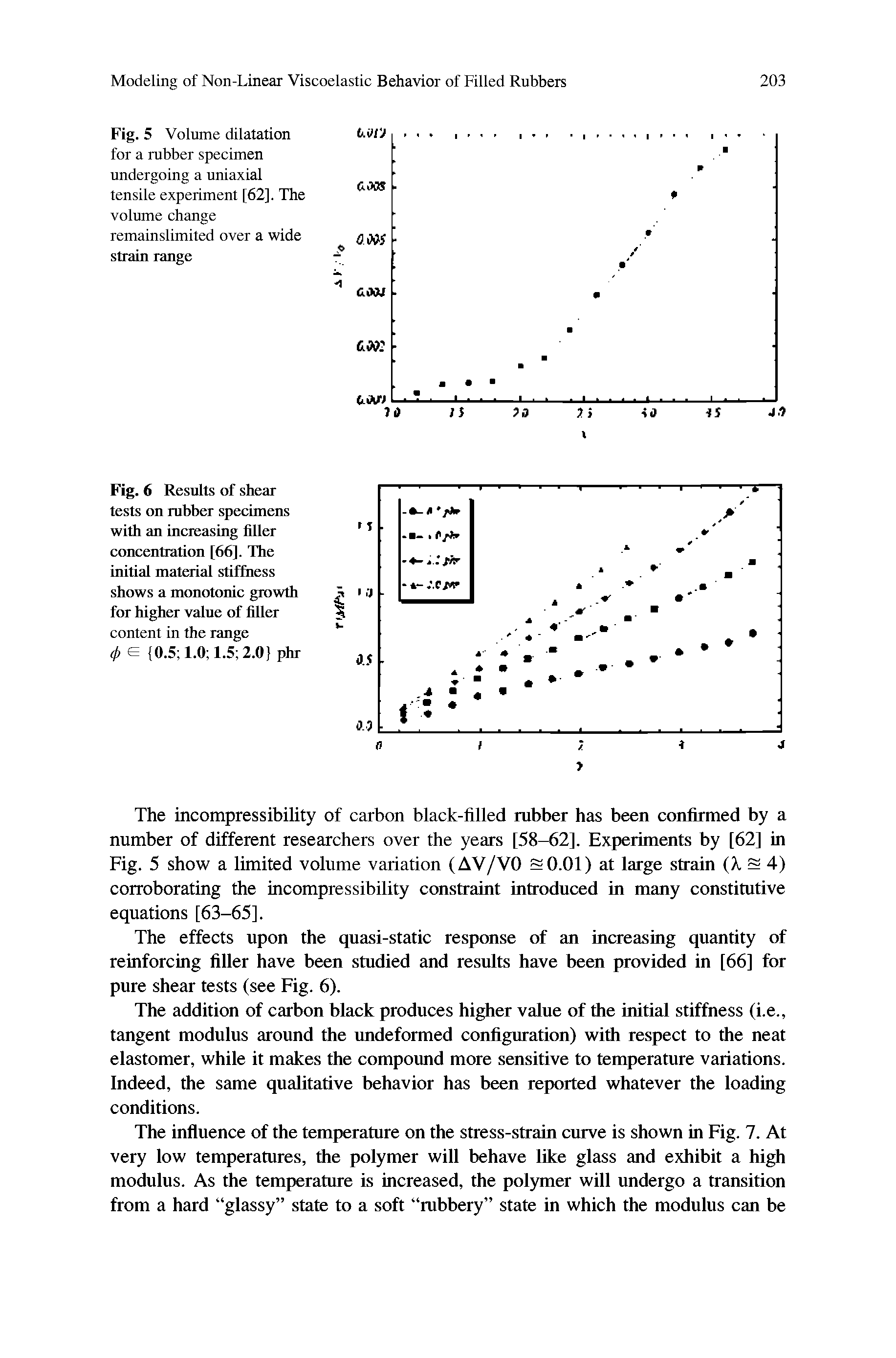 Fig. 5 Volume dilatation for a rubber specimen undergoing a uniaxial tensile experiment [62], The volume change remainslimited over a wide strain range...