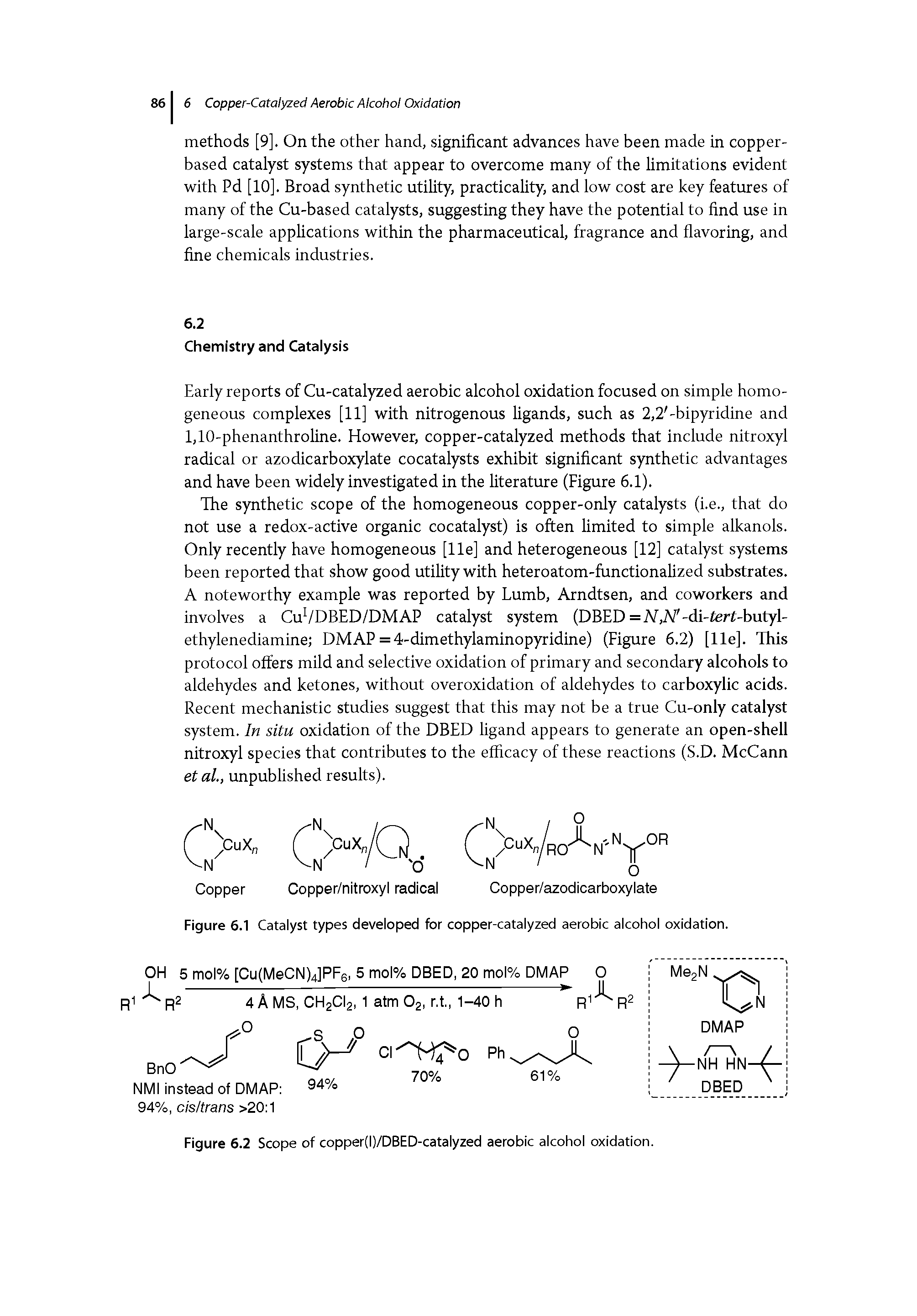 Figure 6.2 Scope of copper(l)/DBED-catalyzed aerobic alcohol oxidation.