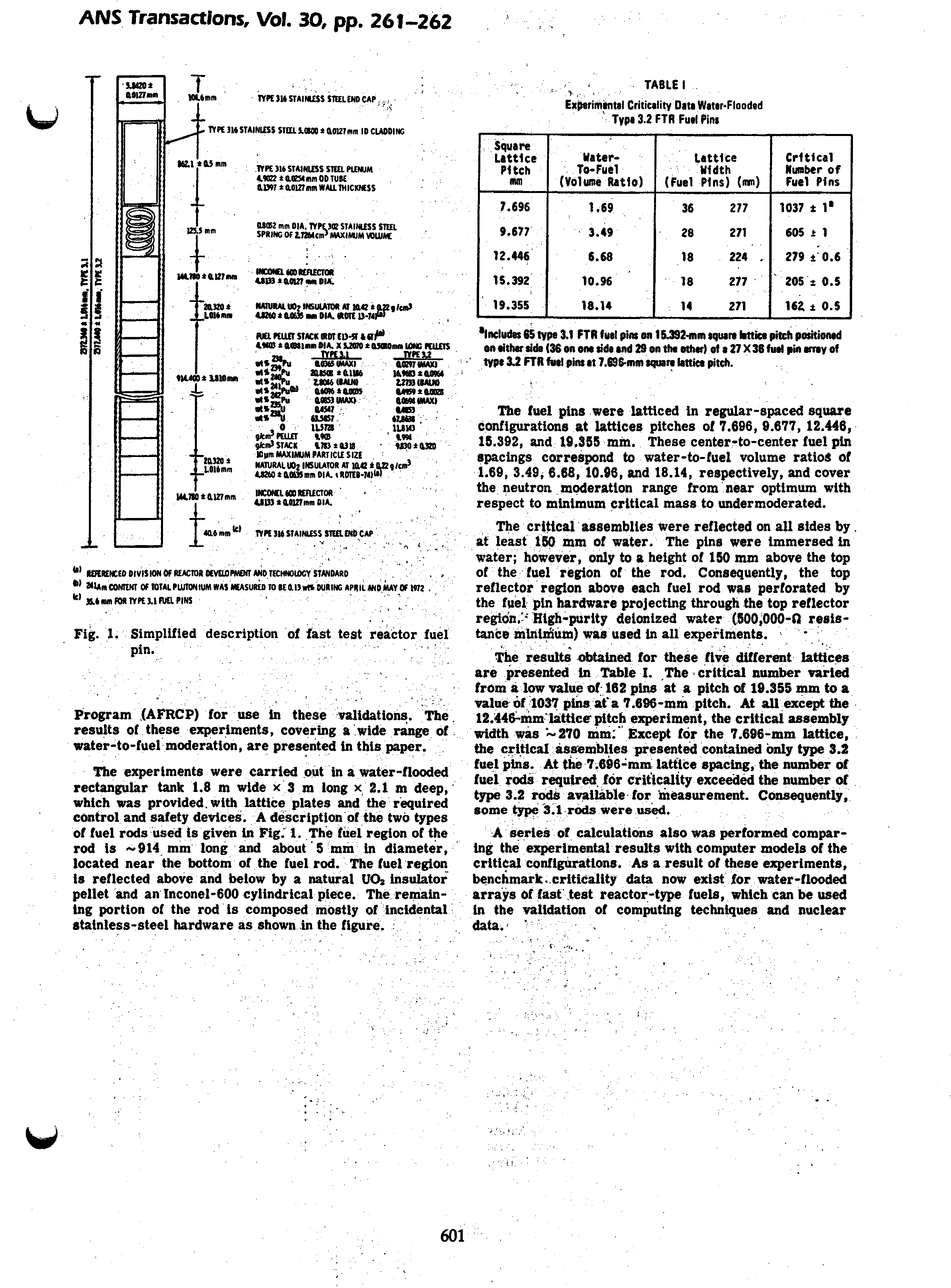 Fig. I. Simplified description of fast test reactor fuel, pin. ...