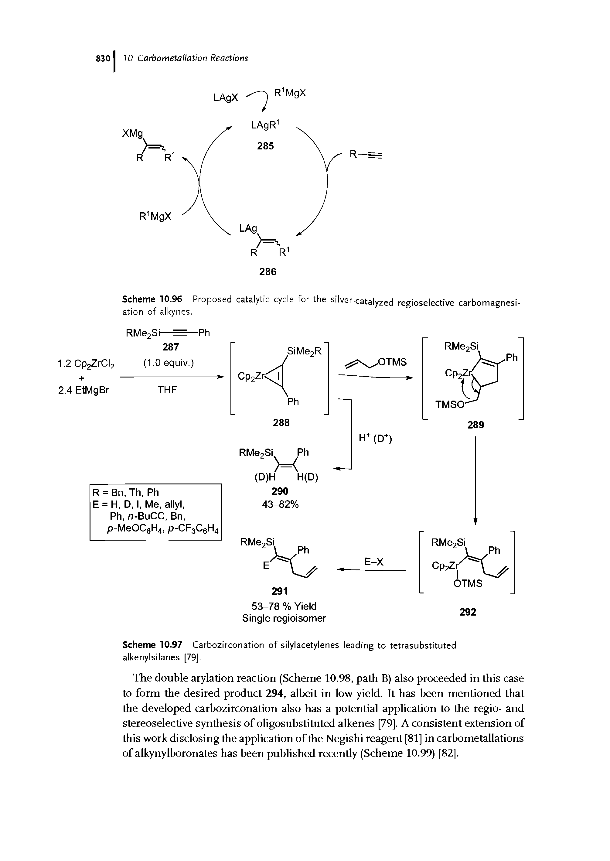 Scheme 10.96 Proposed catalytic cycle for the silver-catalyzed regioselective carbomagnesi-ation of alkynes.