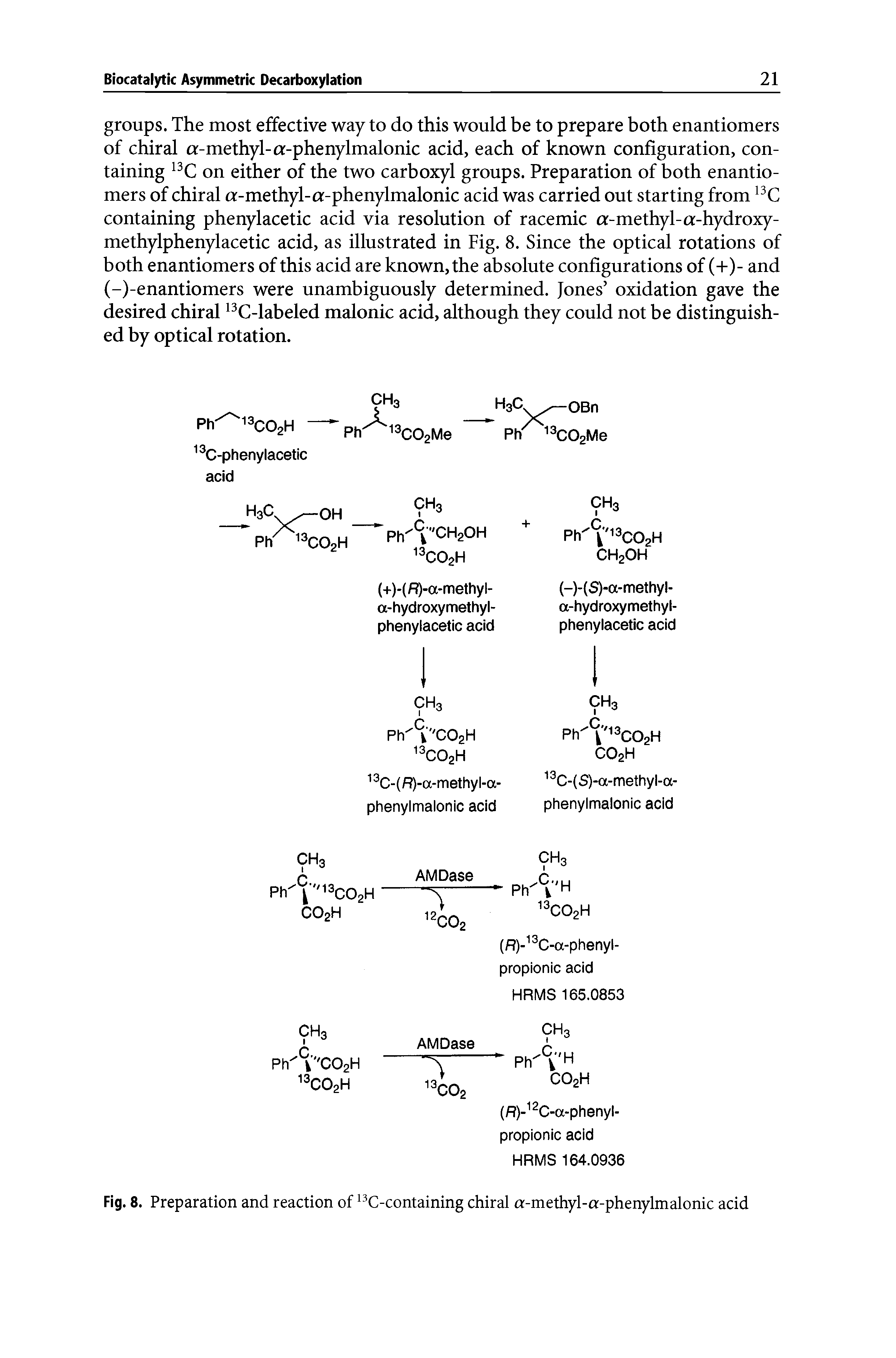 Fig. 8. Preparation and reaction of C-containing chiral a-methyl-a-phenylmalonic acid...