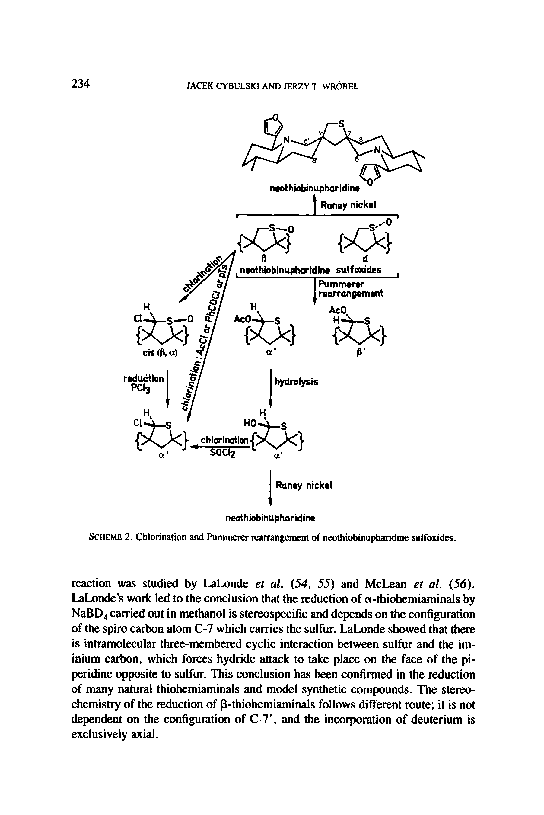 Scheme 2. Chlorination and Pummerer rearrangement of neothiobinupharidine sulfoxides.