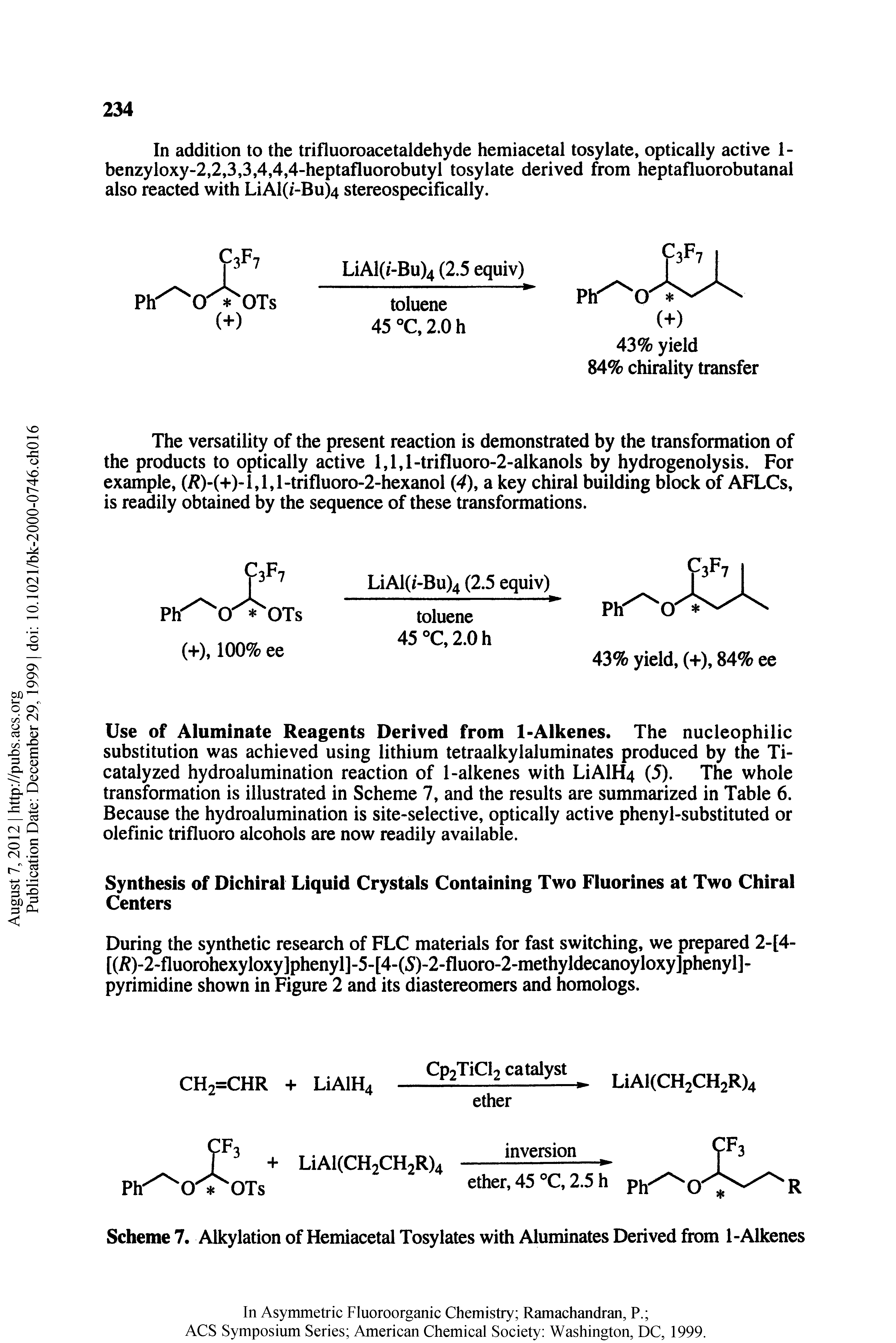 Scheme 7, Alkylation of Hemiacetal Tosylates with Aluminates Derived from 1-Alkenes...