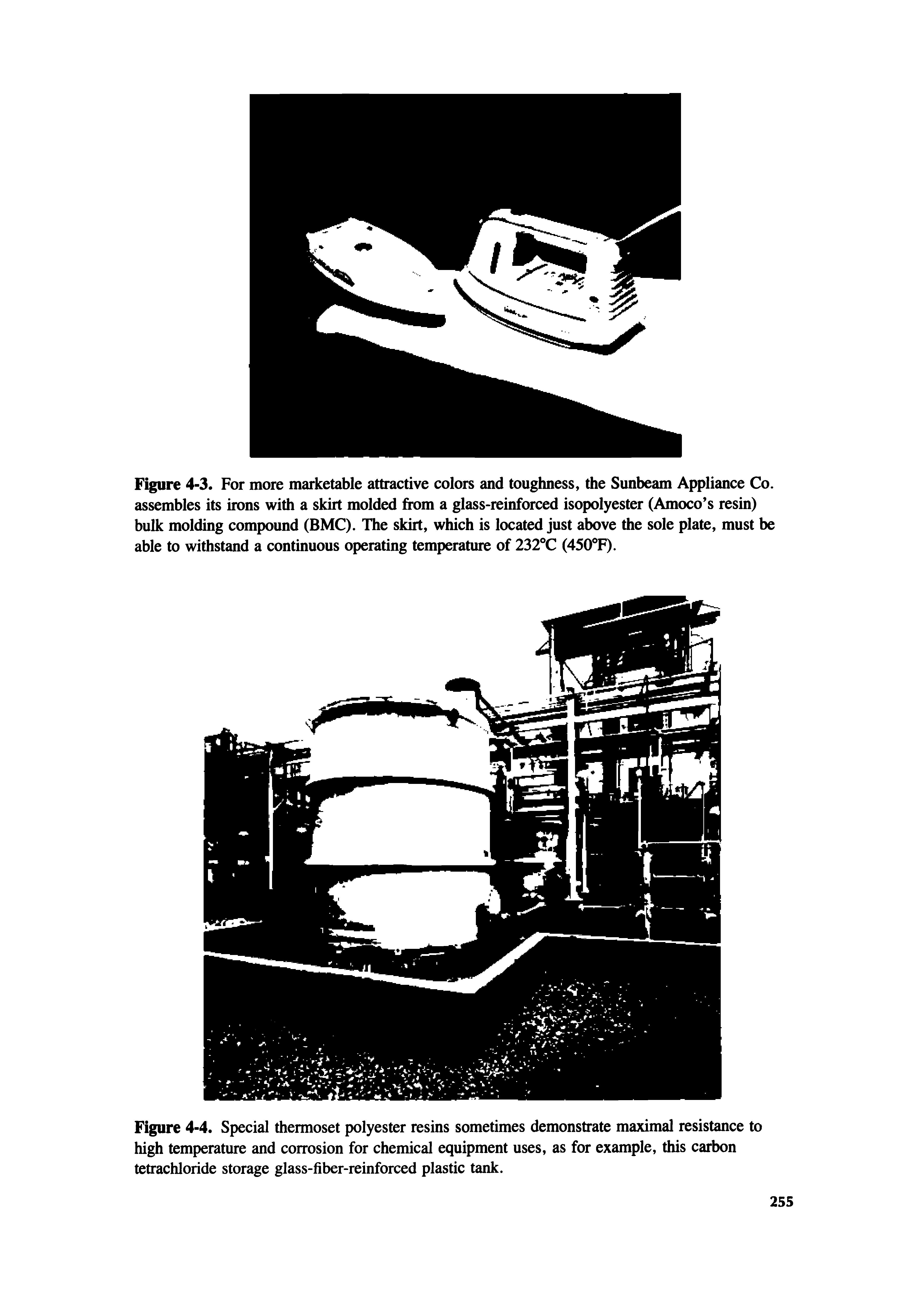 Figure 4-4. Special thermoset polyester resins sometimes demonstrate maximal resistance to high temperature and corrosion for chemical equipment uses, as for example, this carbon tetrachloride storage glass-fiber-reinforced plastic tank.
