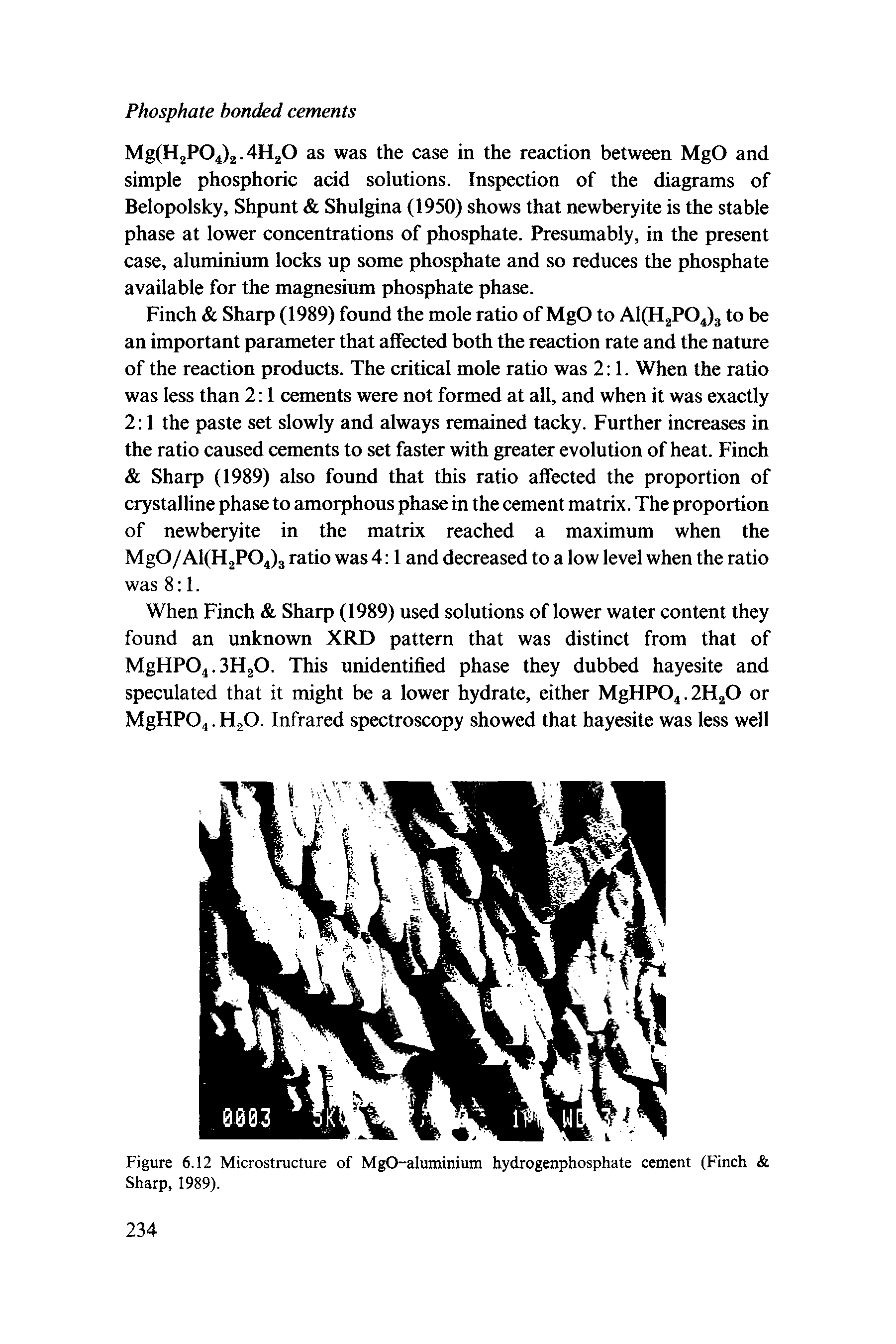 Figure 6.12 Microstructure of MgO-aluminium hydrogenphosphate cement (Finch Sharp, 1989).