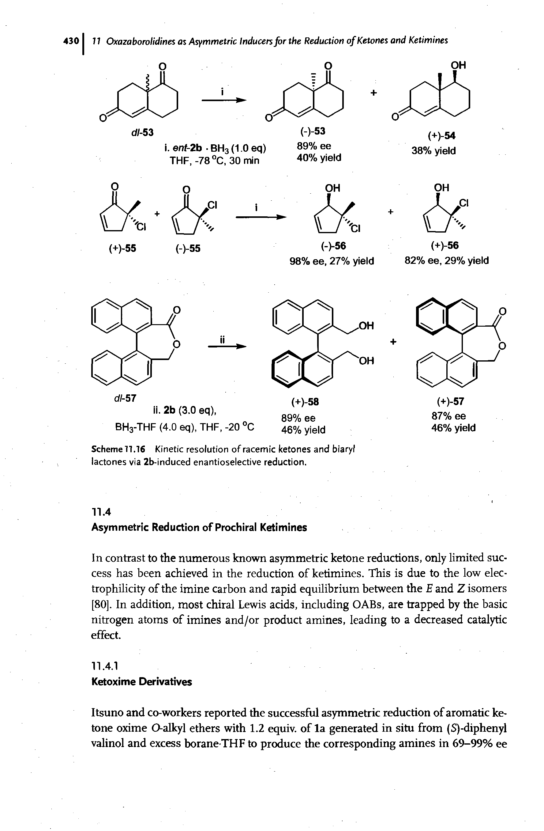Scheme 17.76 Kinetic resolution of racemic ketones and biaryl lactones via 2b-induced enantioselective reduction.