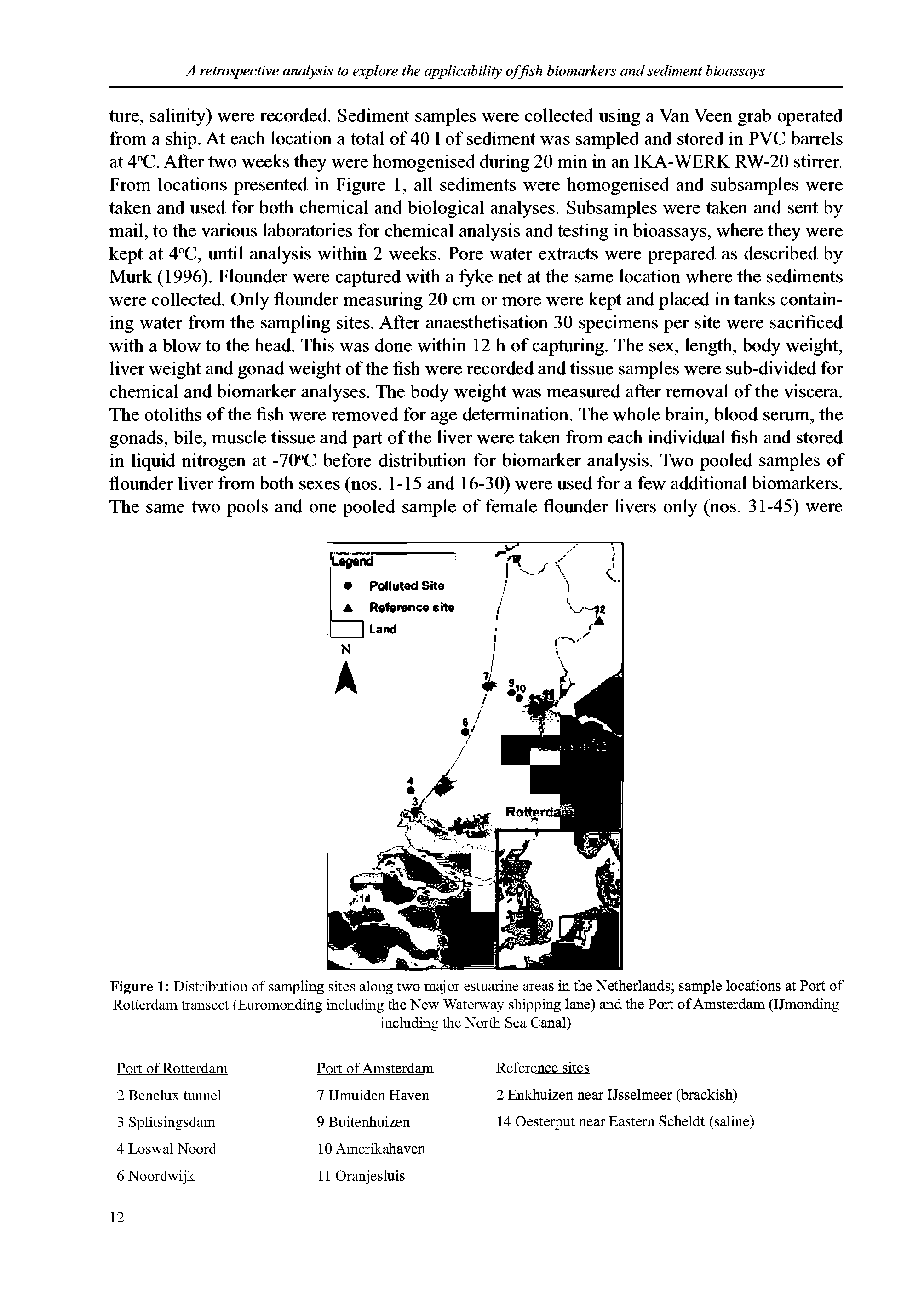 Figure 1 Distribution of sampling sites along two major estuarine areas in the Netherlands sample locations at Port of Rotterdam transect (Euromonding including the New Waterway shipping lane) and the Port of Amsterdam (IJmonding...