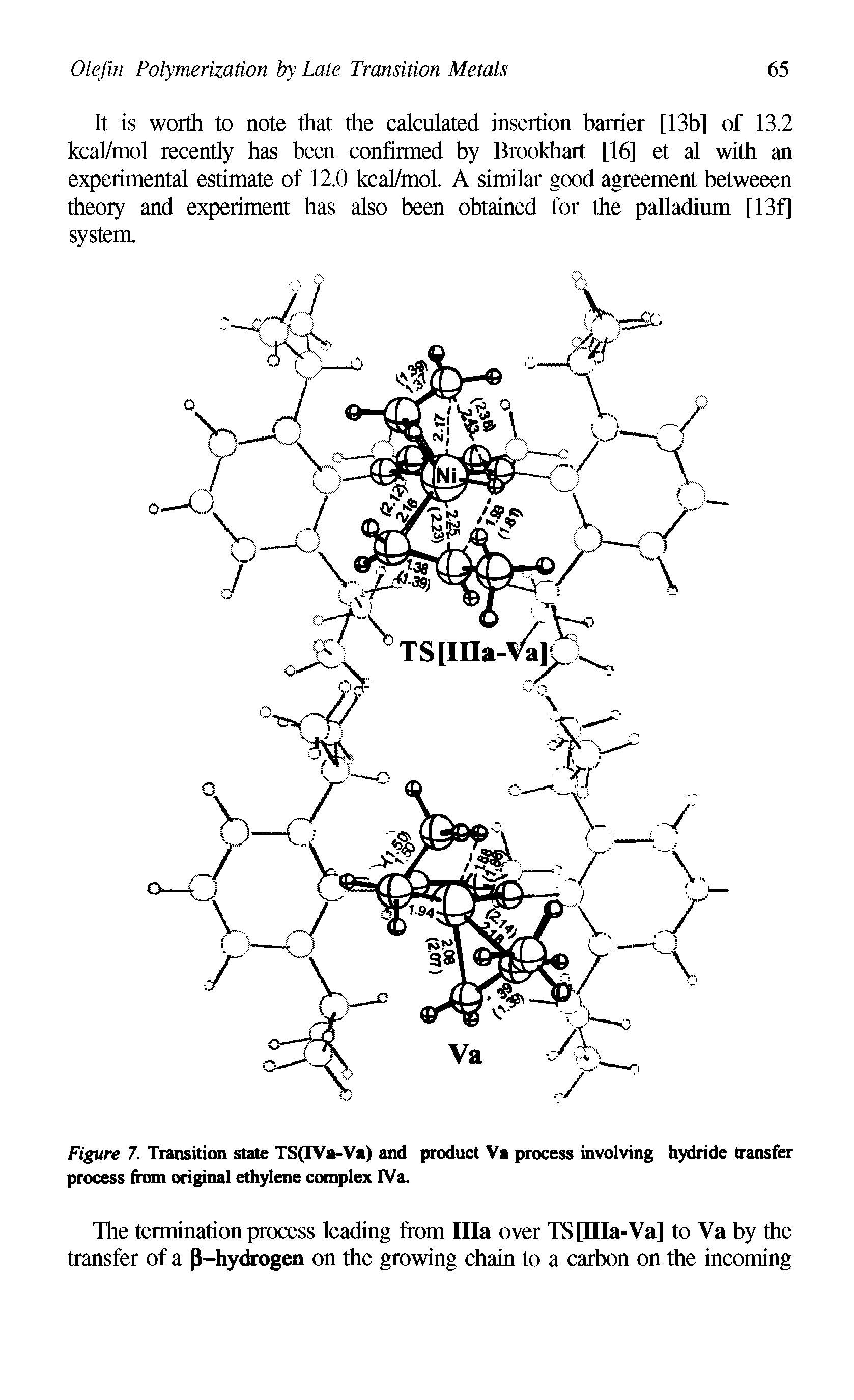 Figure 7. Transition state TS(IVa-Va) and product Va process involving hydride transfer process from original ethylene complex IVa.