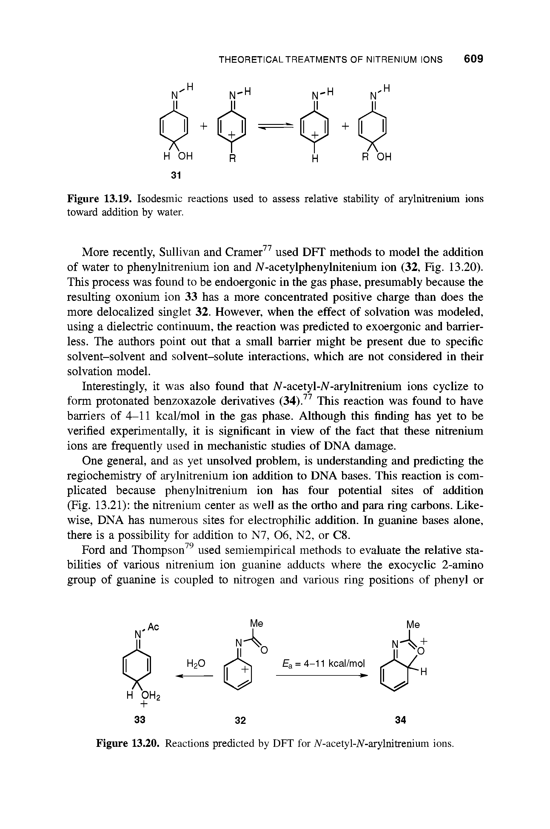 Figure 13.20. Reactions predicted by DFT for N-acetyl-N-arylnitrenium ions.
