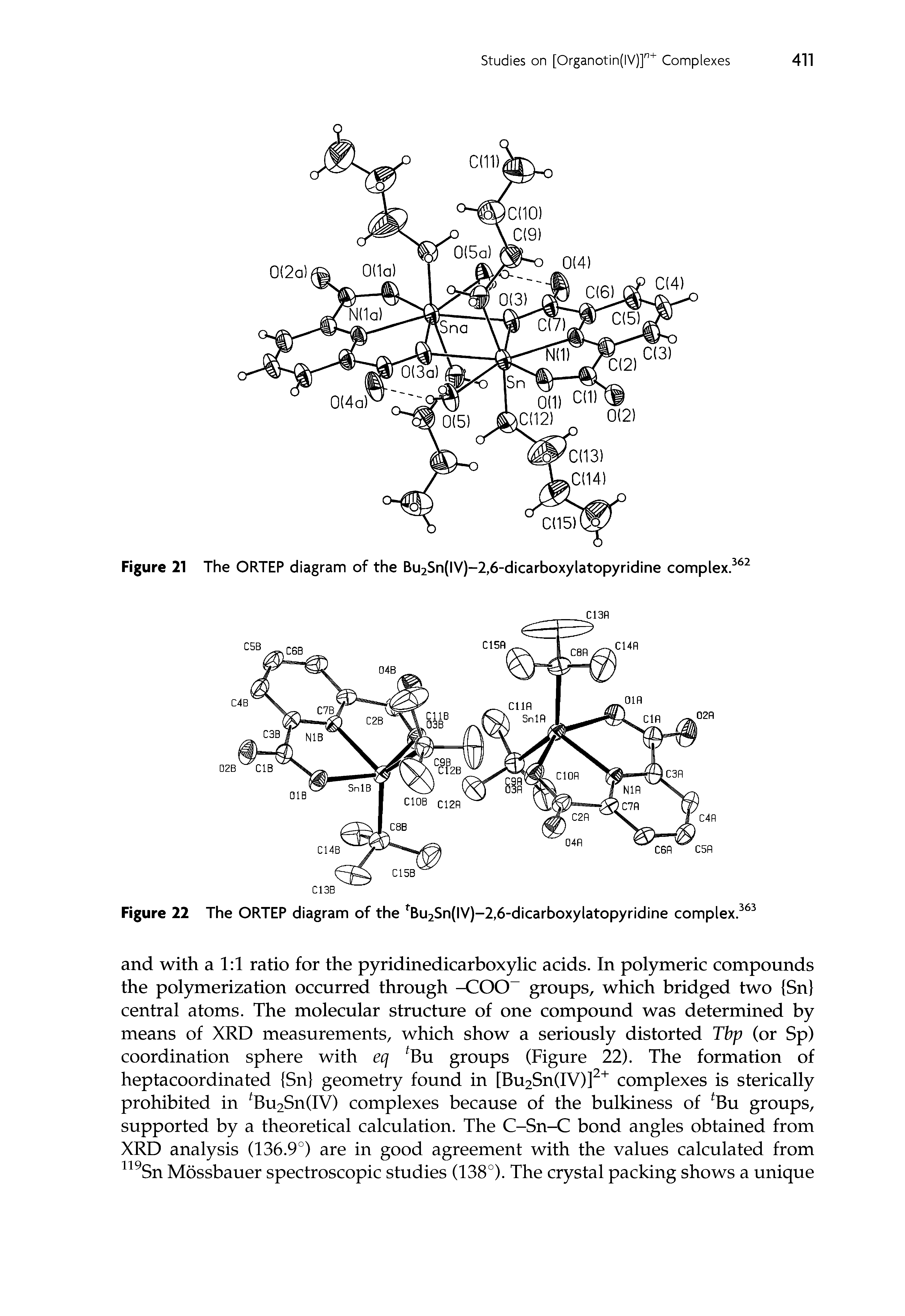 Figure 21 The ORTEP diagram of the Bu2Sn(IV)-2,6-dicarboxylatopyridine complex. ...