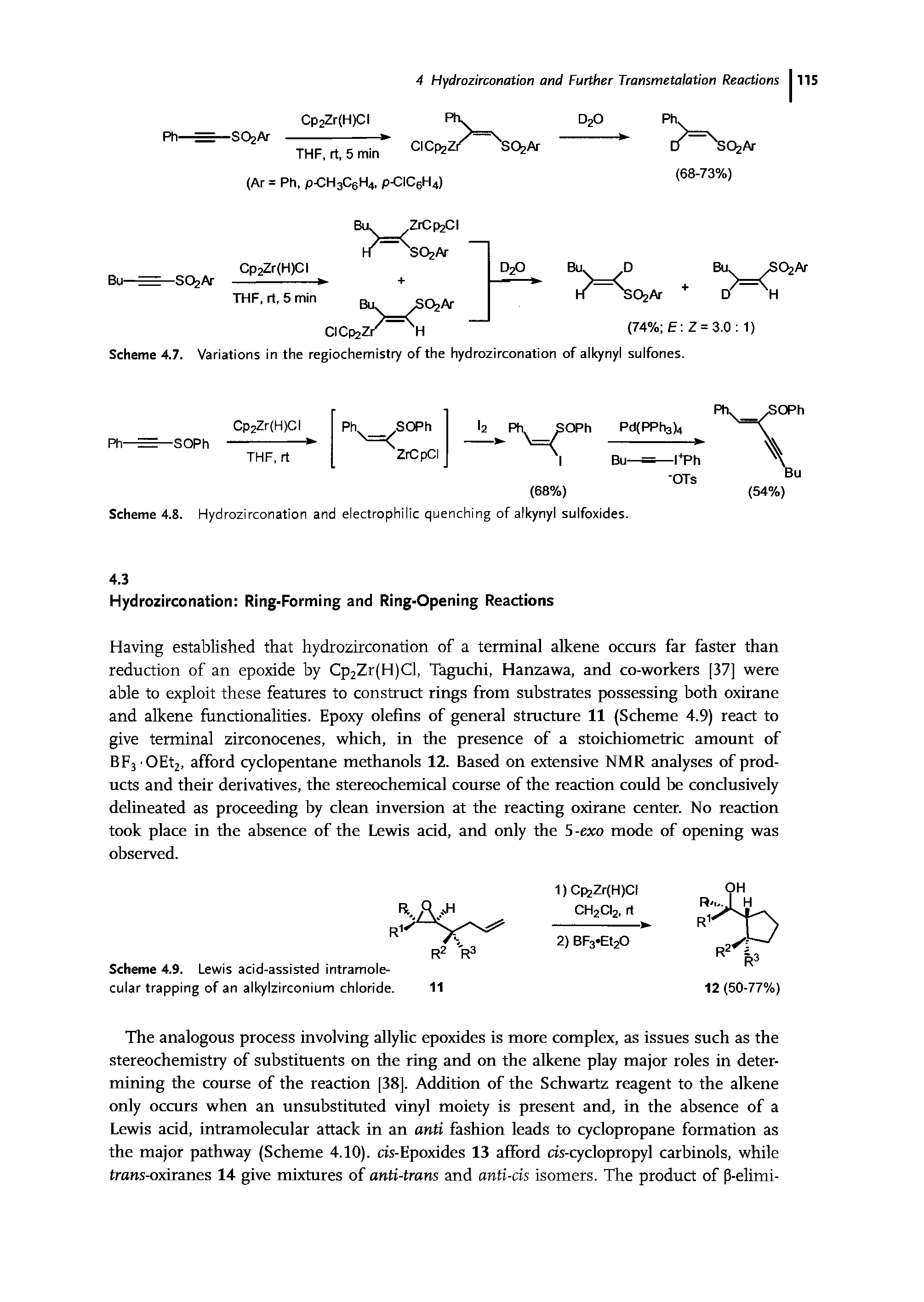 Scheme 4.7. Variations in the regiochemistry of the hydrozirconation of alkynyl sulfones.