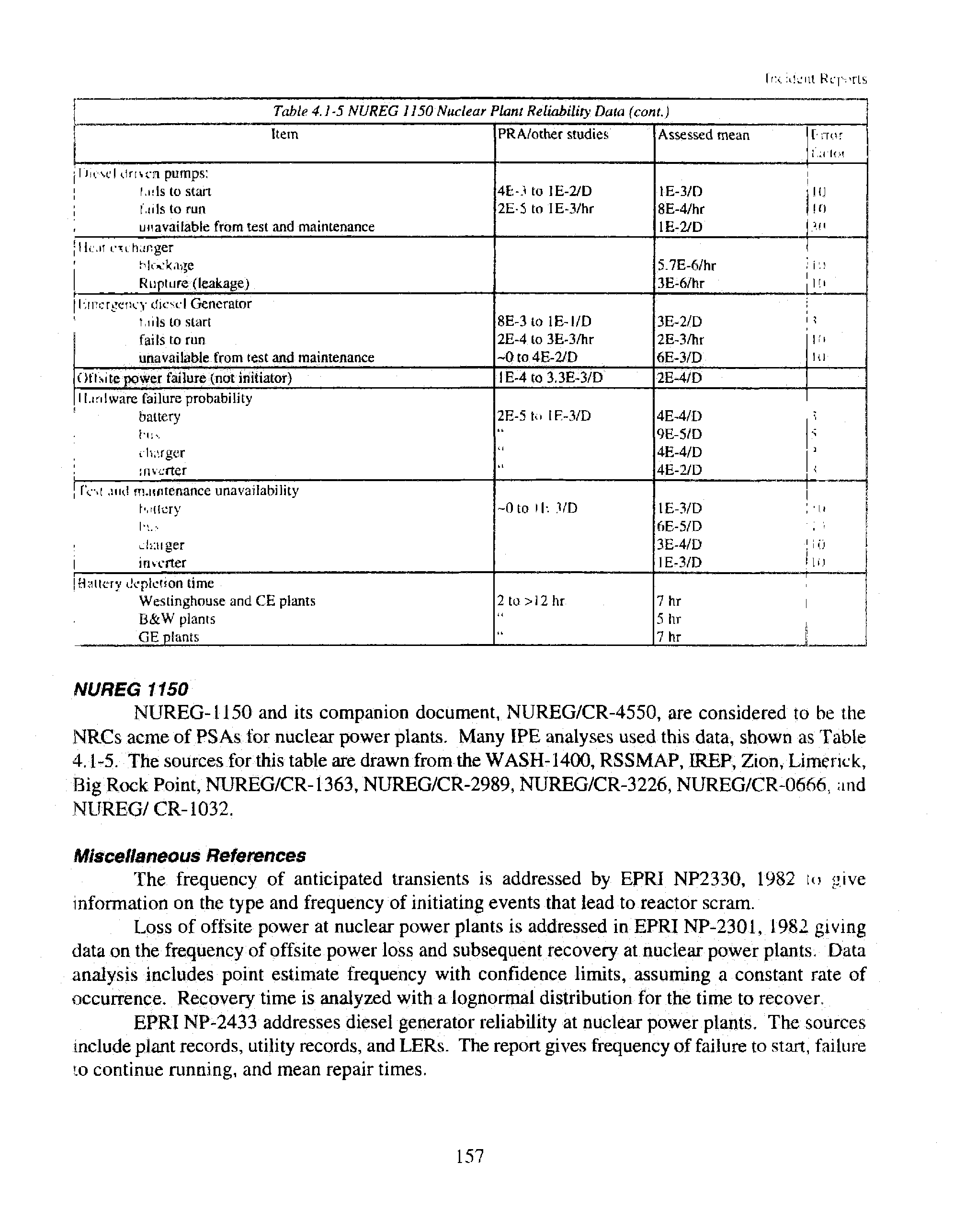 Table 4.J-5 NUREG JI50 Nuclear Plant Reliability Data (cant.)...