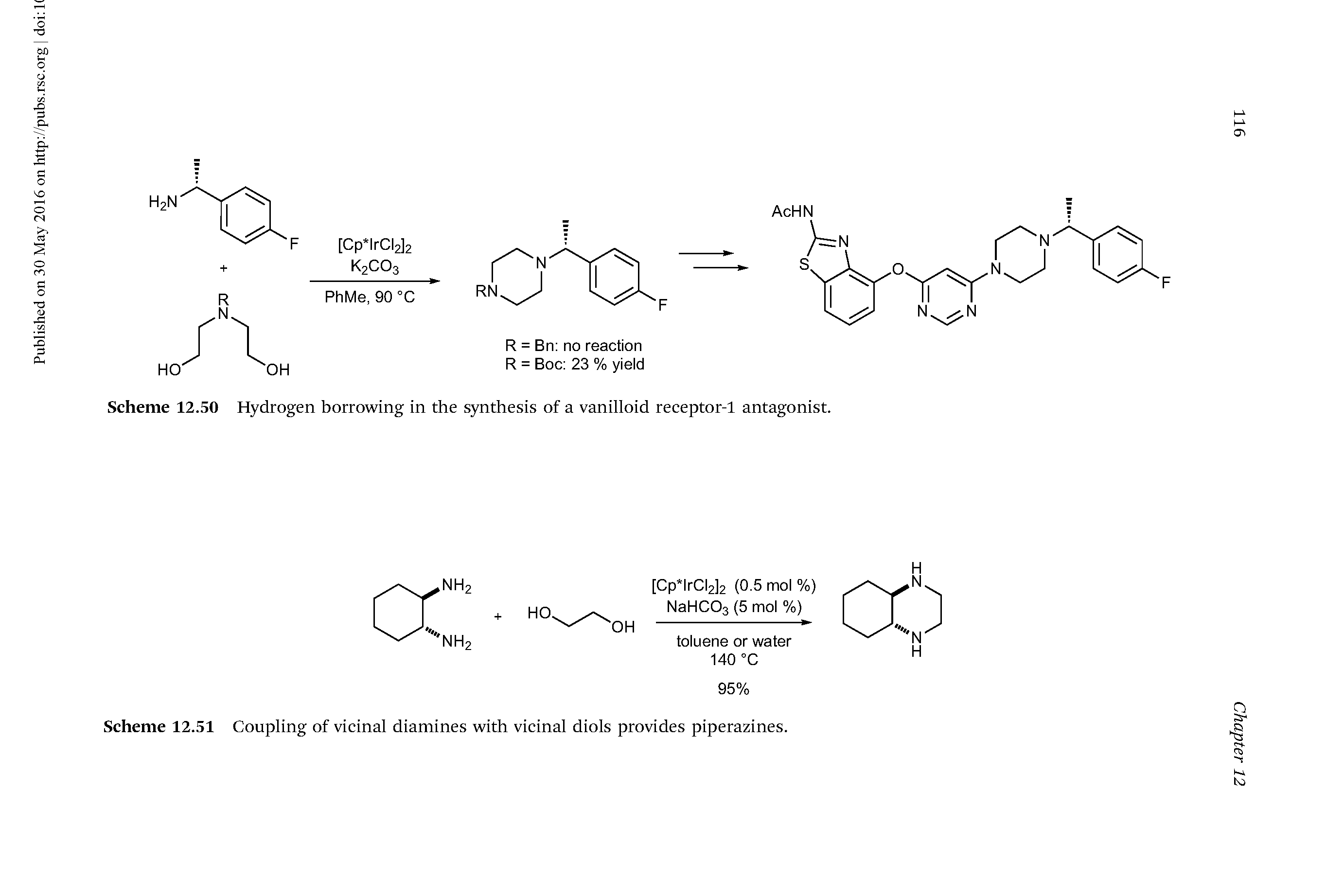Scheme 12.51 Coupling of vicinal diamines with vicinal diols provides piperazines.