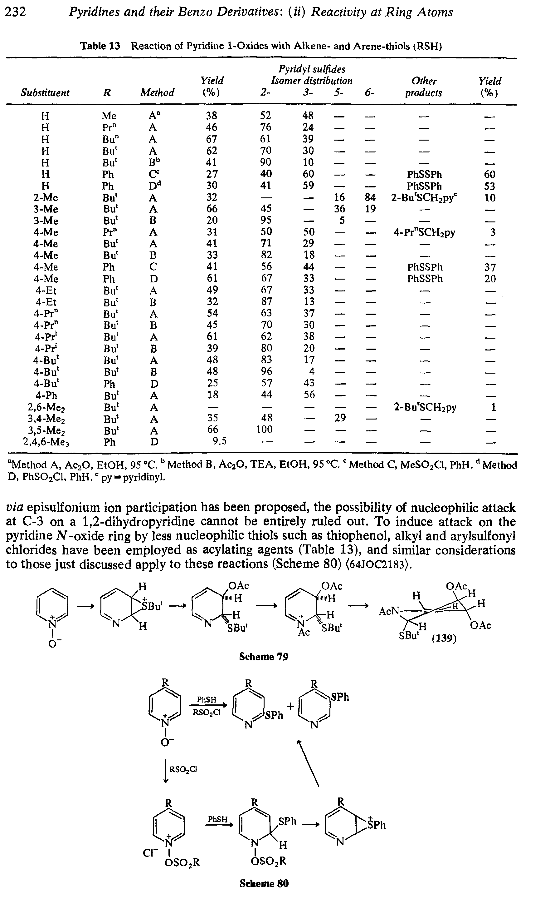Table 13 Reaction of Pyridine 1-Oxides with Alkene- and Arene-thiols tRSH)...