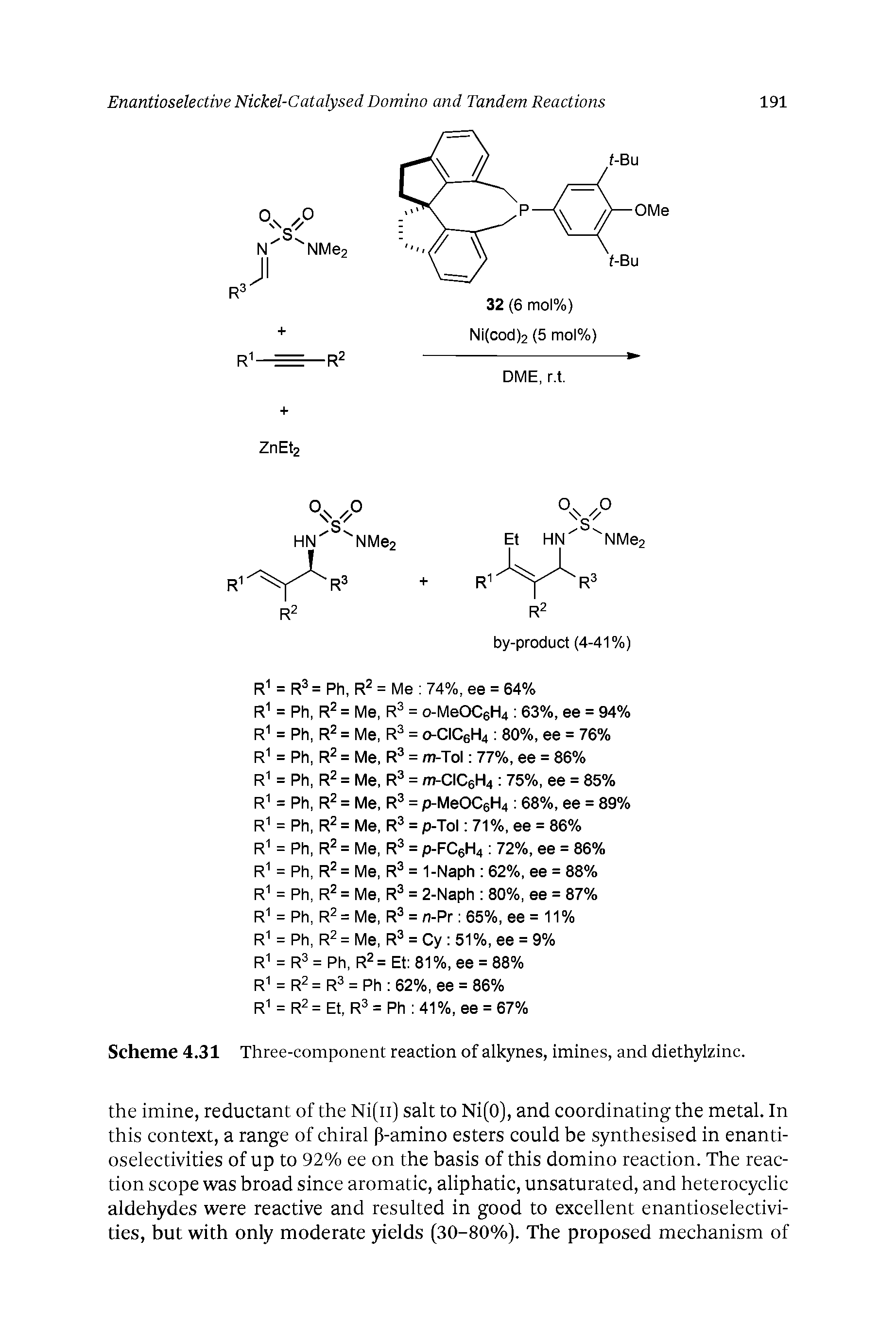 Scheme 4.31 Three-component reaction of alkynes, imines, and diethylzinc.