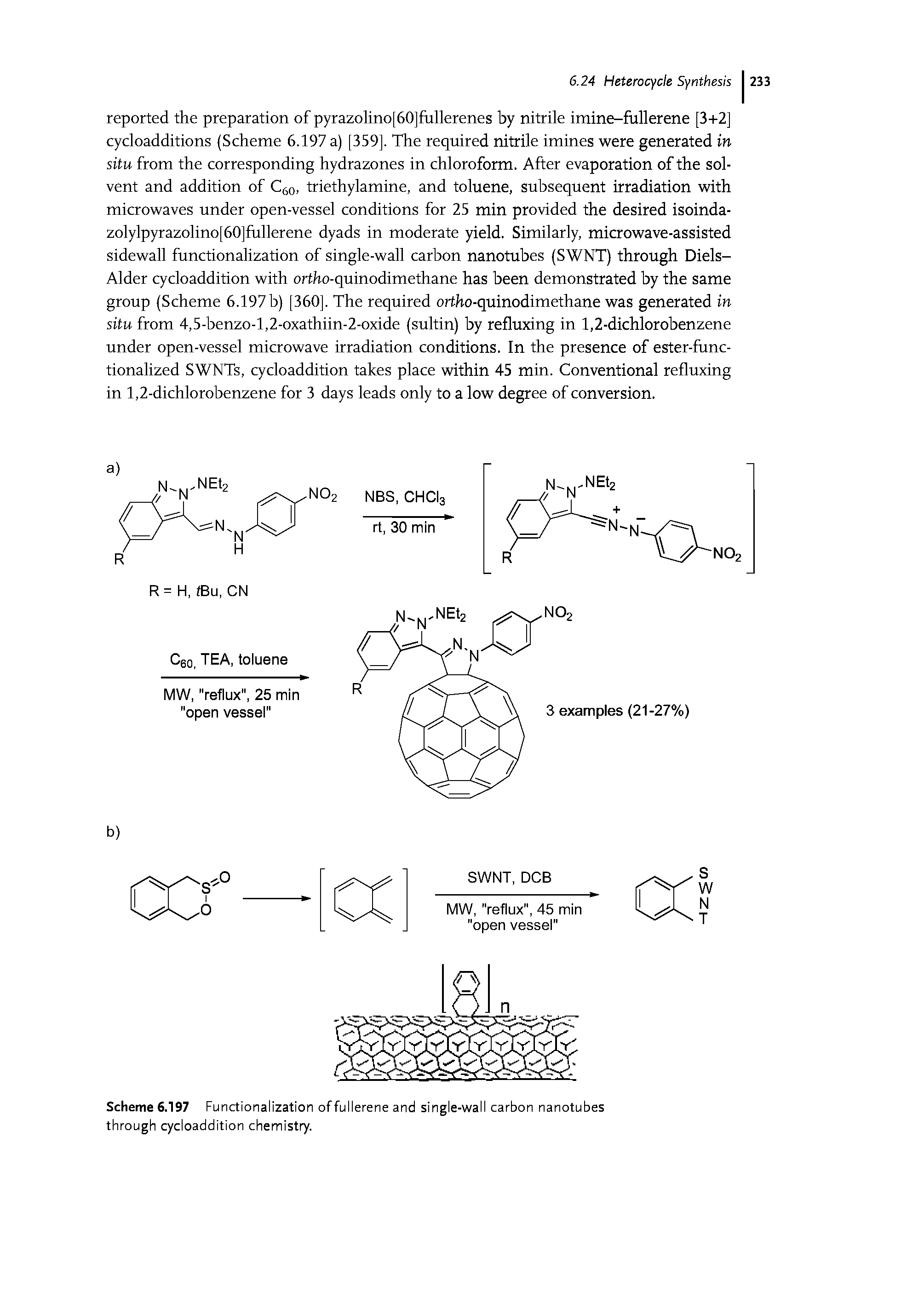 Scheme 6.197 Functionalization of fullerene and single-wall carbon nanotubes through cycloaddition chemistry.