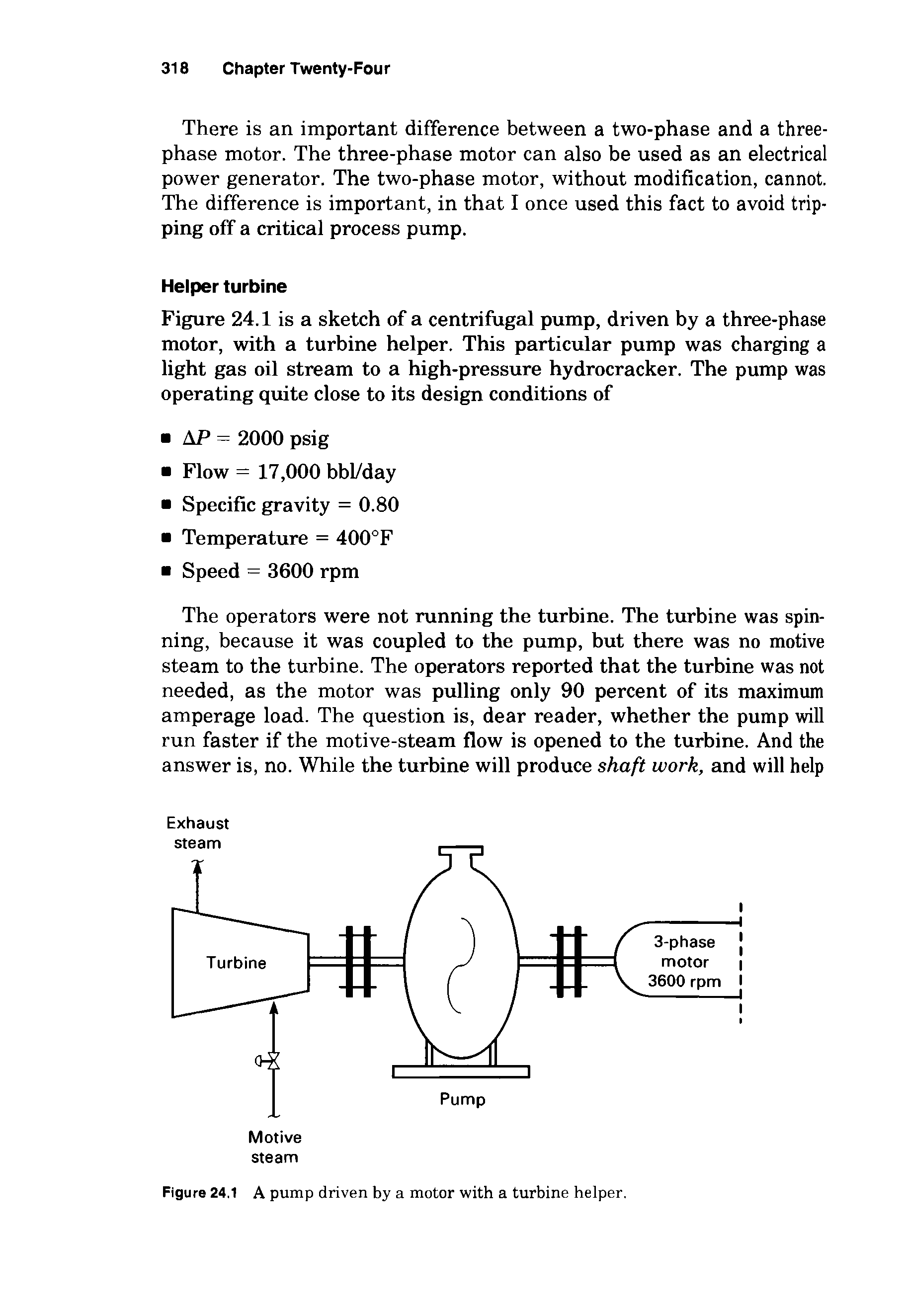 Figure 24.1 A pump driven by a motor with a turbine helper.